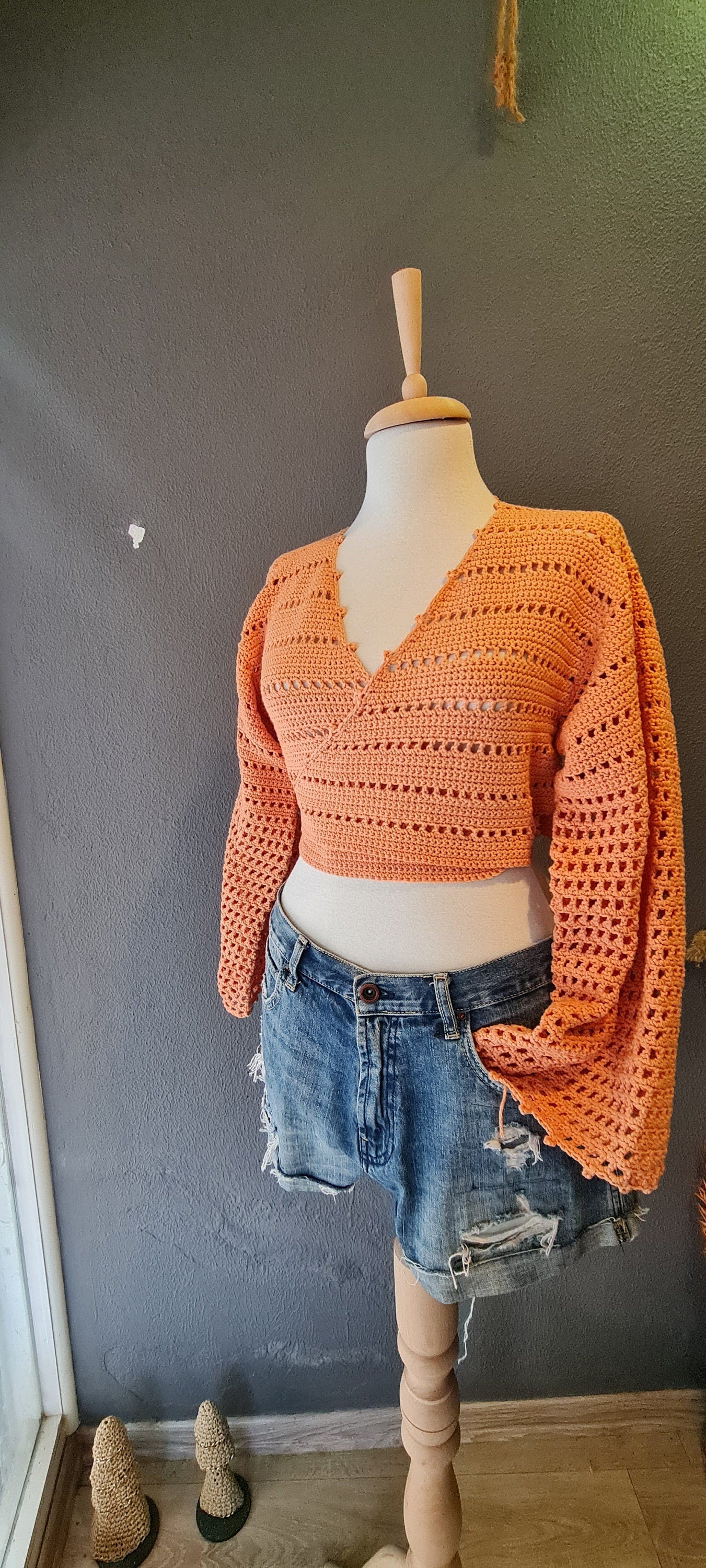 Basic Crochet Wrap Top Pattern, Four Season Crop Top, Long Sleeve, Bell Sleeve Crochet Top, Easy Crochet Pattern, Modern Written Crochet