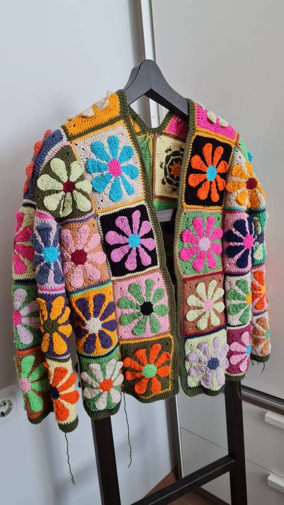 The Flower Crochet Square Pattern, Daisy Square Pattern, Turkish traditional square, 3D Flower Crochet Pattern