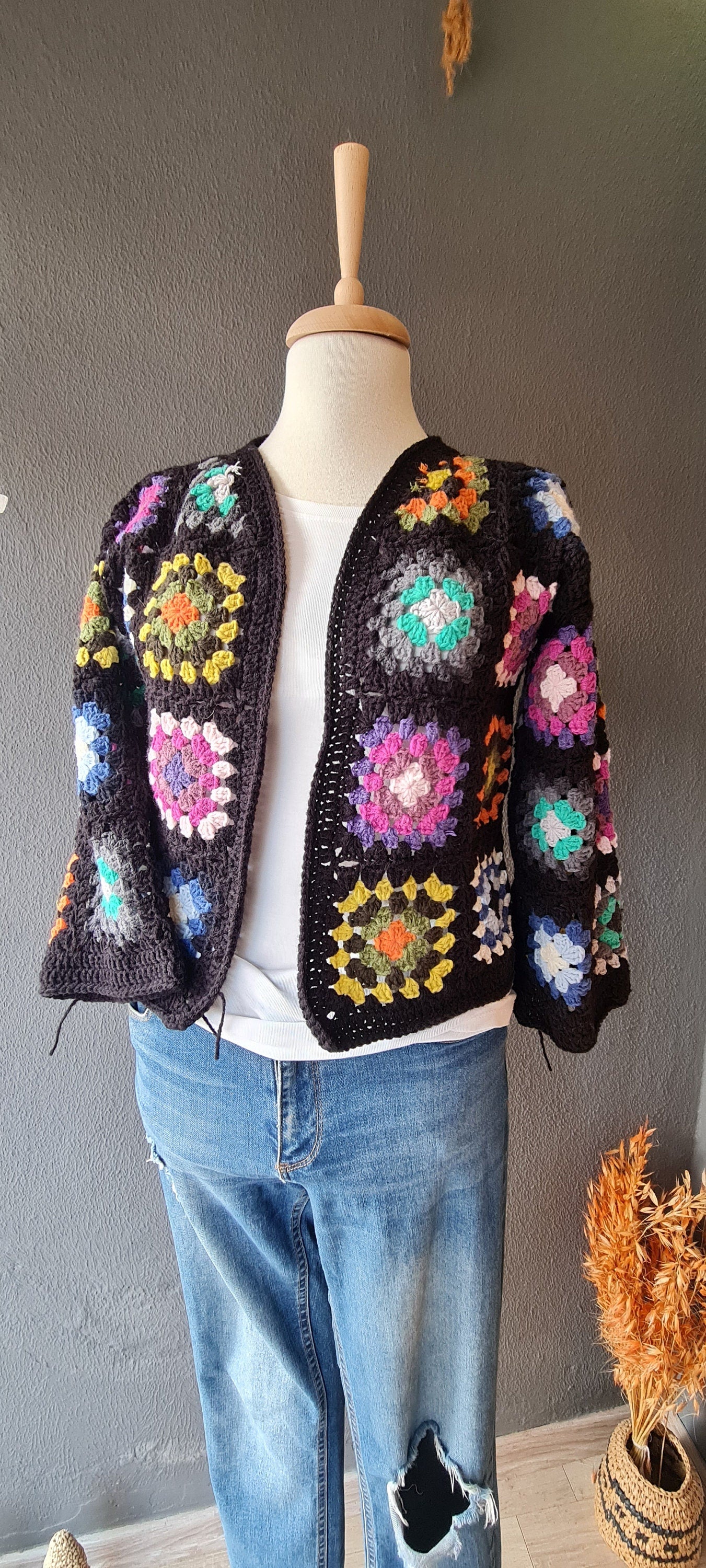 Crochet Granny Square Jacket Pattern: Boho Patchwork Cardigan (PDF)