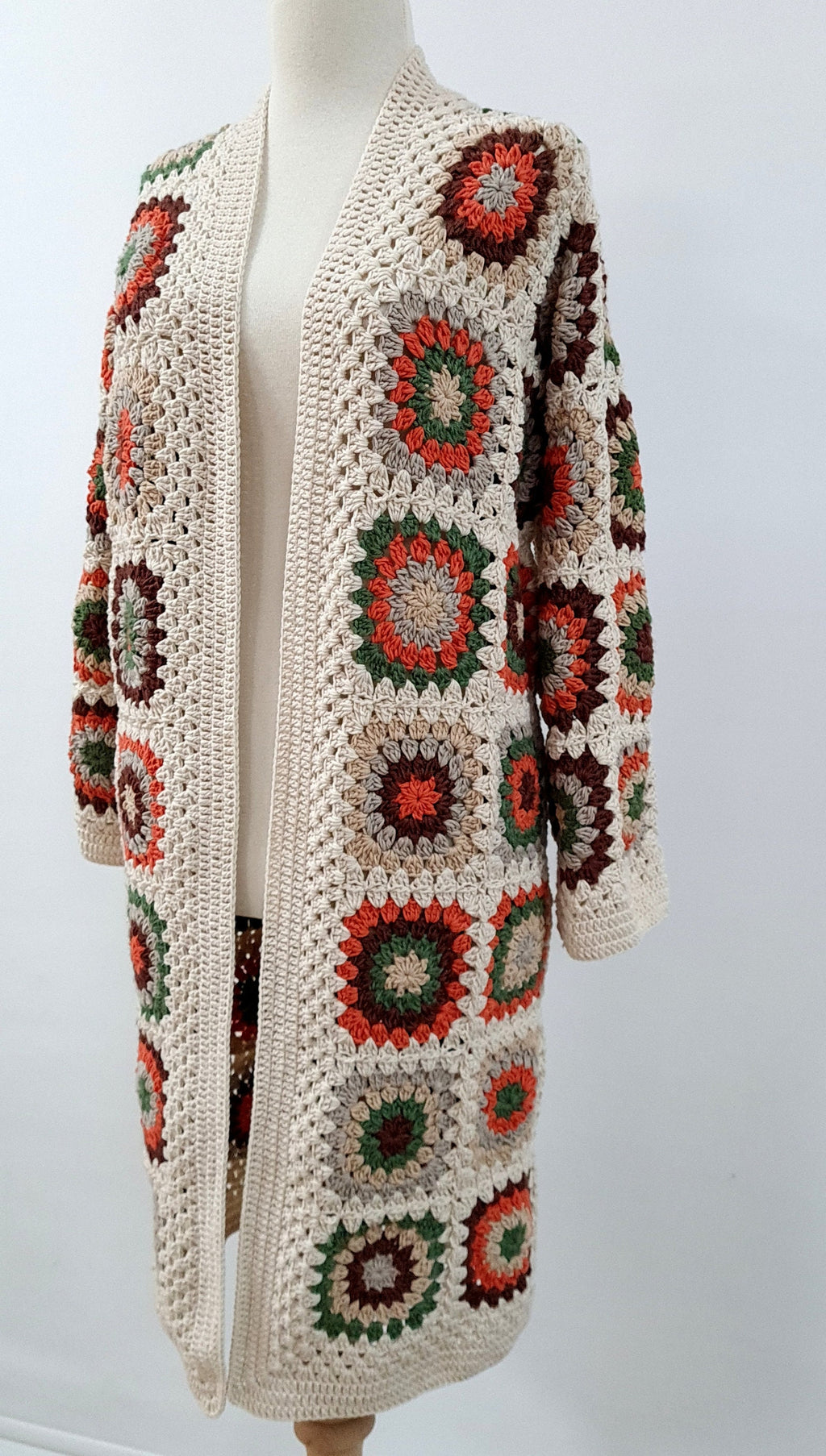 Handmade Crochet Granny Square Cardigan: Boho Patchwork Knit Coat