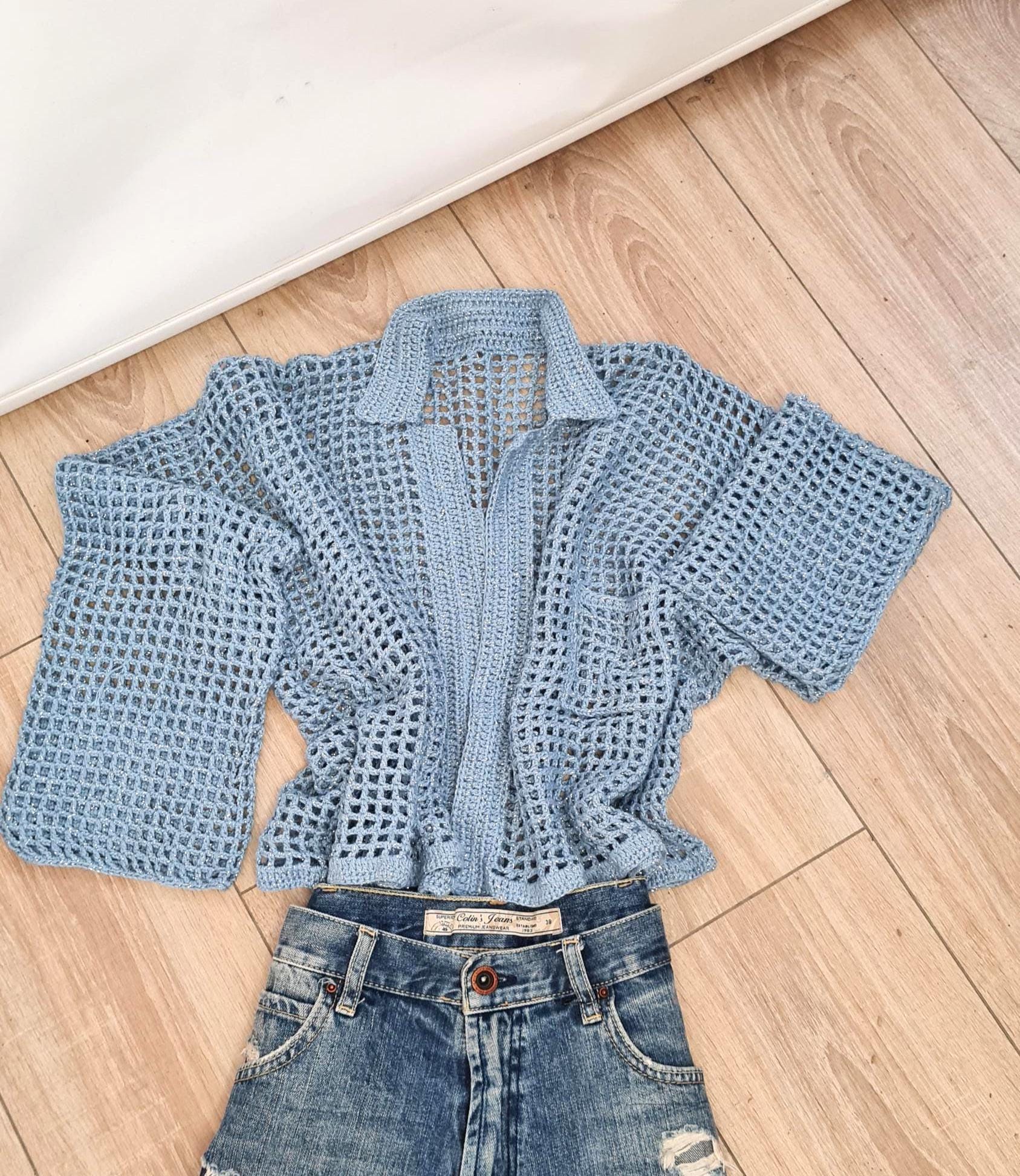 Crochet Mesh Shirt Pattern, Unisex Jacket, Planner Gift (Digital Download)