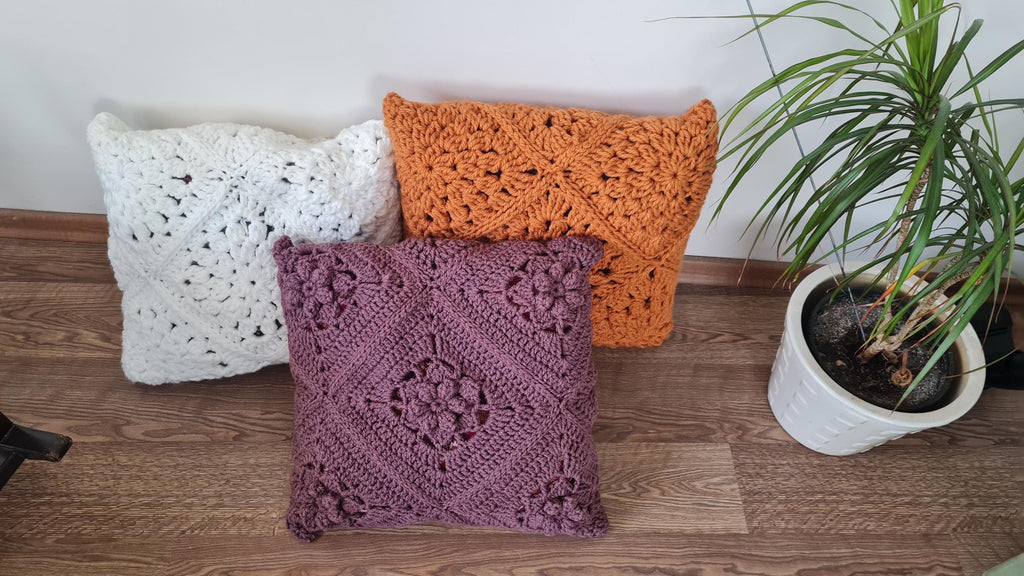 Chunky Crochet Pillow Pattern: Rose & Sunburst Motifs (PDF Pattern)