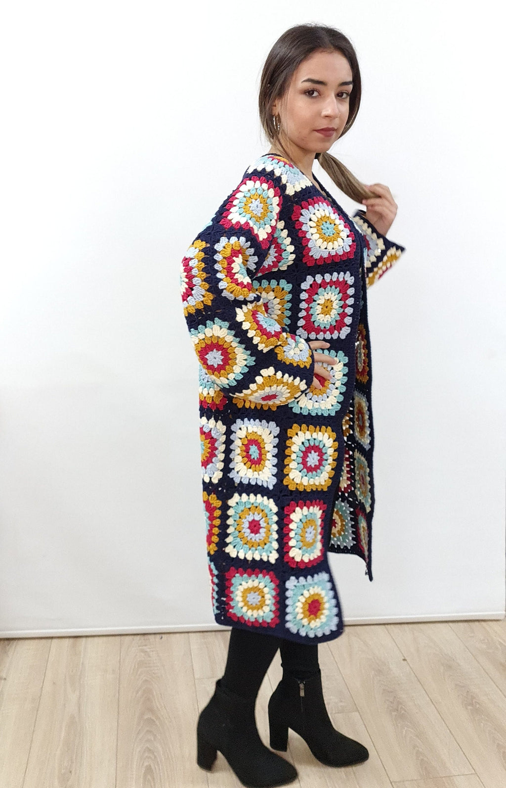 Tax Free Crochet Cardigan, Patchwork Spring Sweater, Long  Crochet Coat