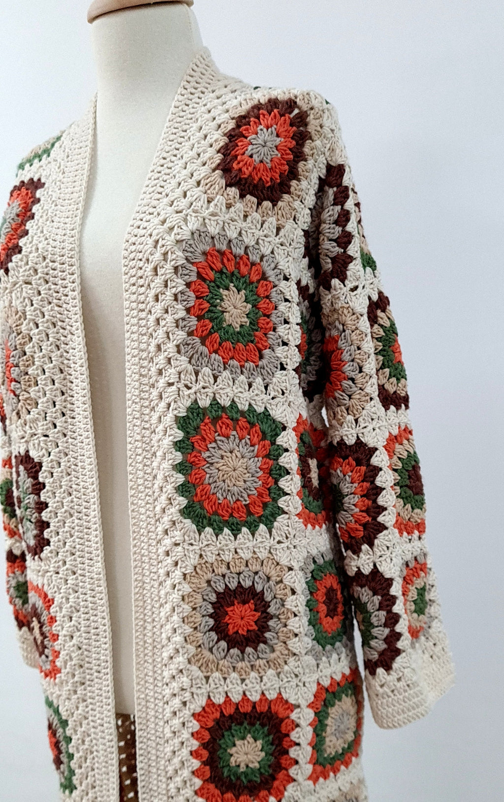 Handmade Crochet Granny Square Cardigan: Boho Patchwork Knit Coat