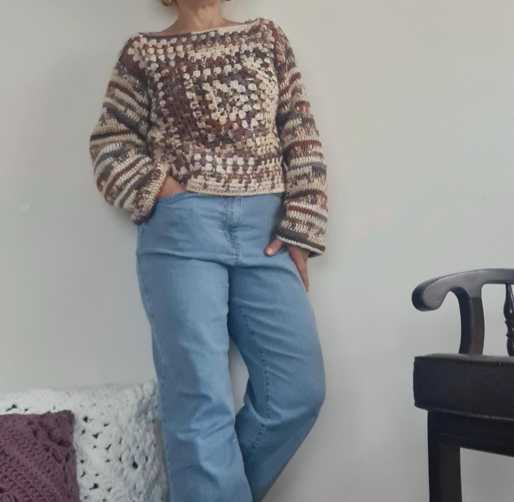 Handmade Alpaca Wool Crochet Pullover: Lightweight Warm Sweater