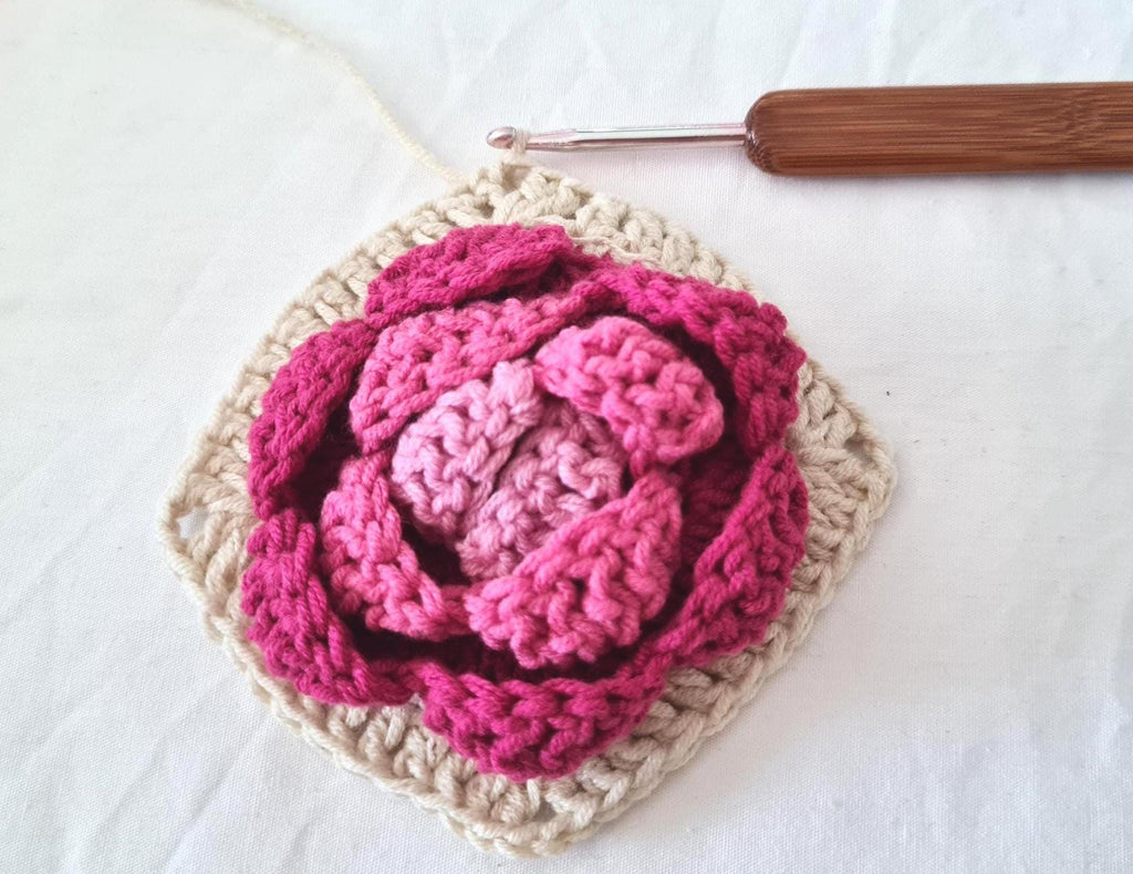 Crochet Rose Motif Pattern: Floral Square for Blanket, Quilt (PDF Pattern)