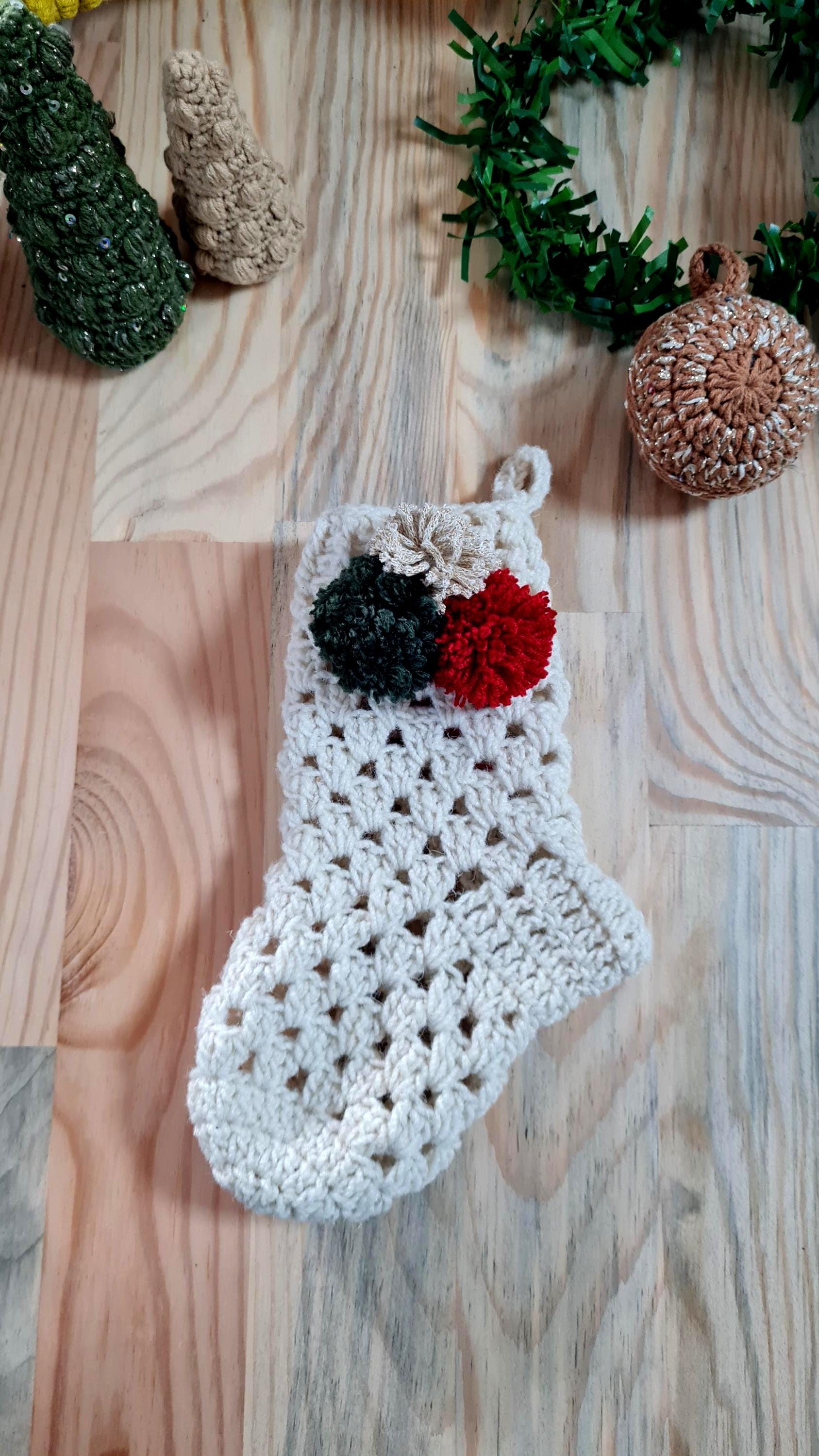 Christmas Crochet Stocking Pattern,  Easy Holiday Decor (PDF Download), Festive Stocking, 3 size, Granny Motif
