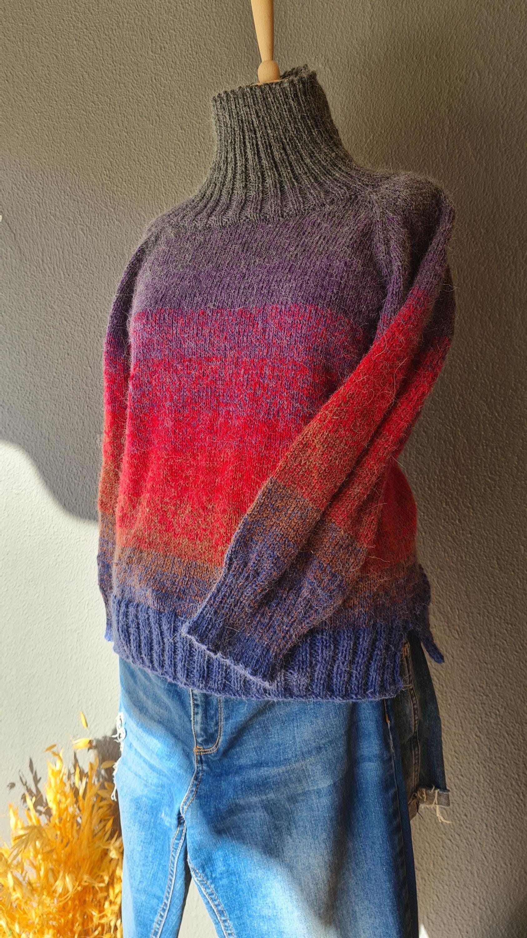 Hand Knitted Woman Sweater, Free Tax Delivery , Alpaca Wool Pullover, Gradient Color Winter Top
