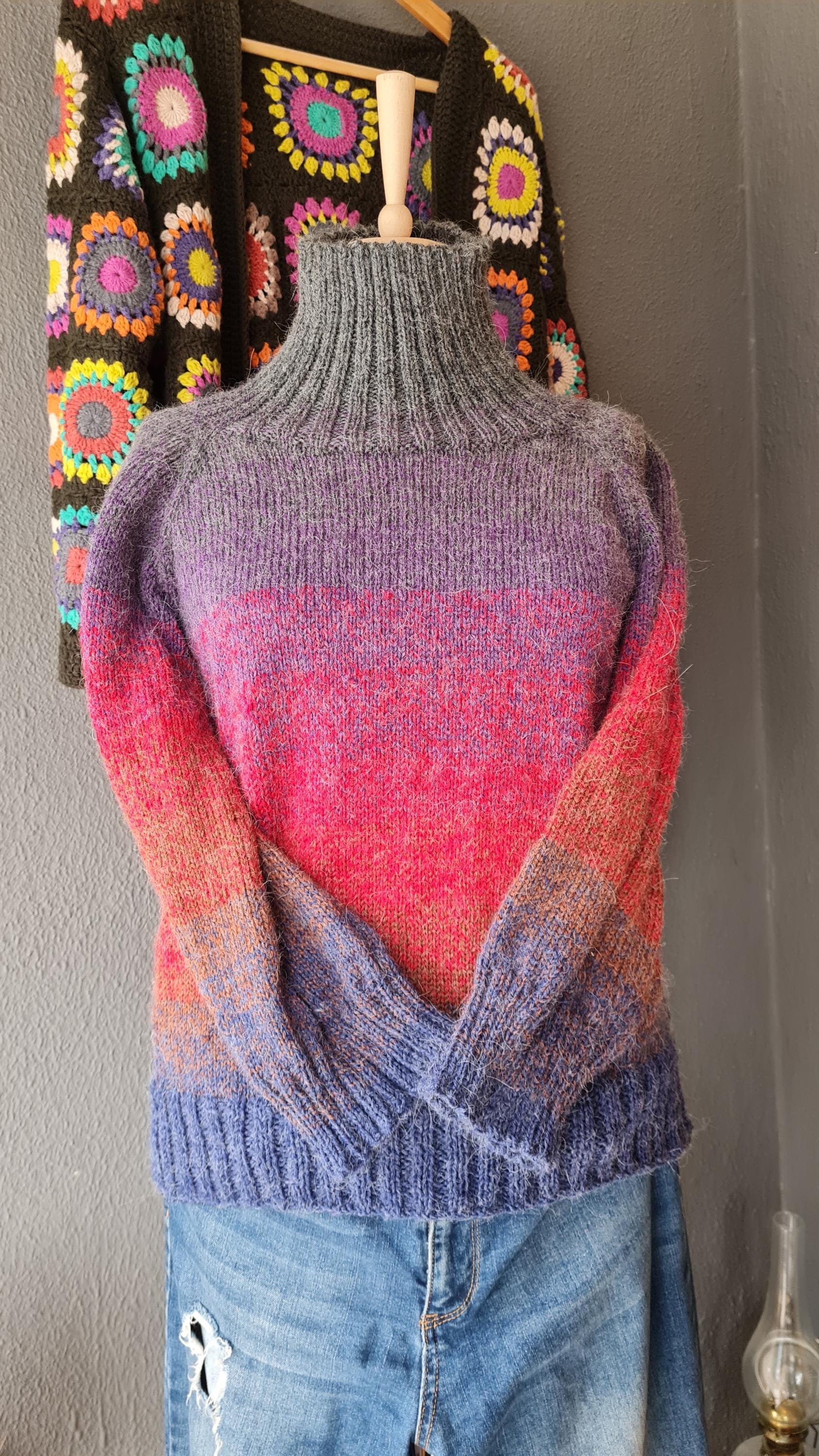 Hand Knitted Woman Sweater, Free Tax Delivery , Alpaca Wool Pullover, Gradient Color Winter Top