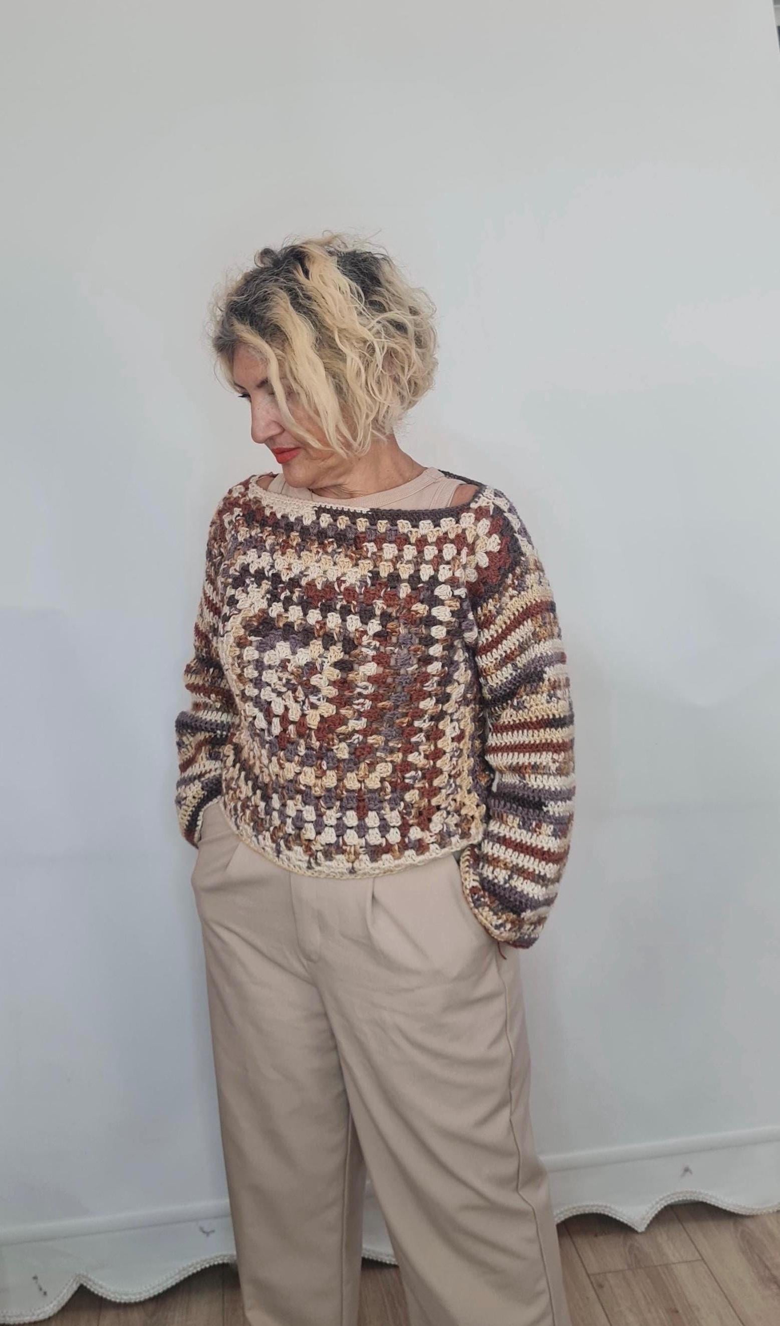 Handmade Alpaca Wool Crochet Pullover: Lightweight Warm Sweater