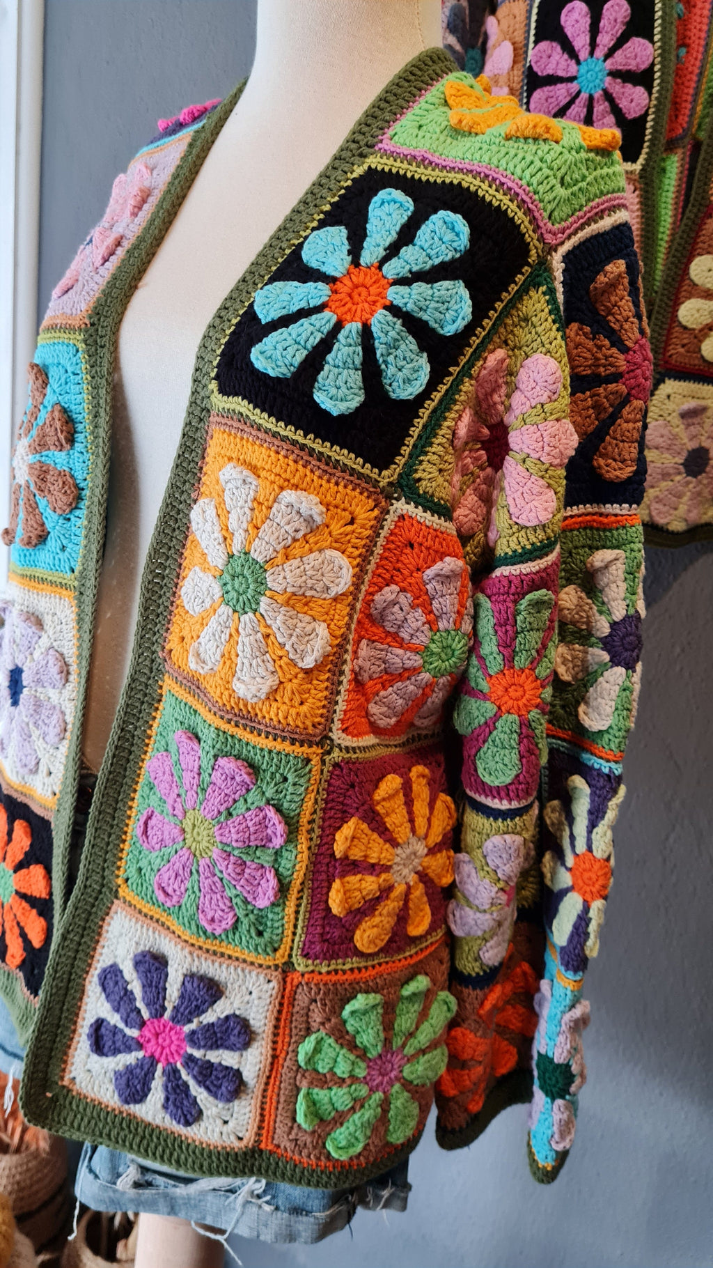Flower Crochet Cardigan: Colorful Granny Square Knit Jacket