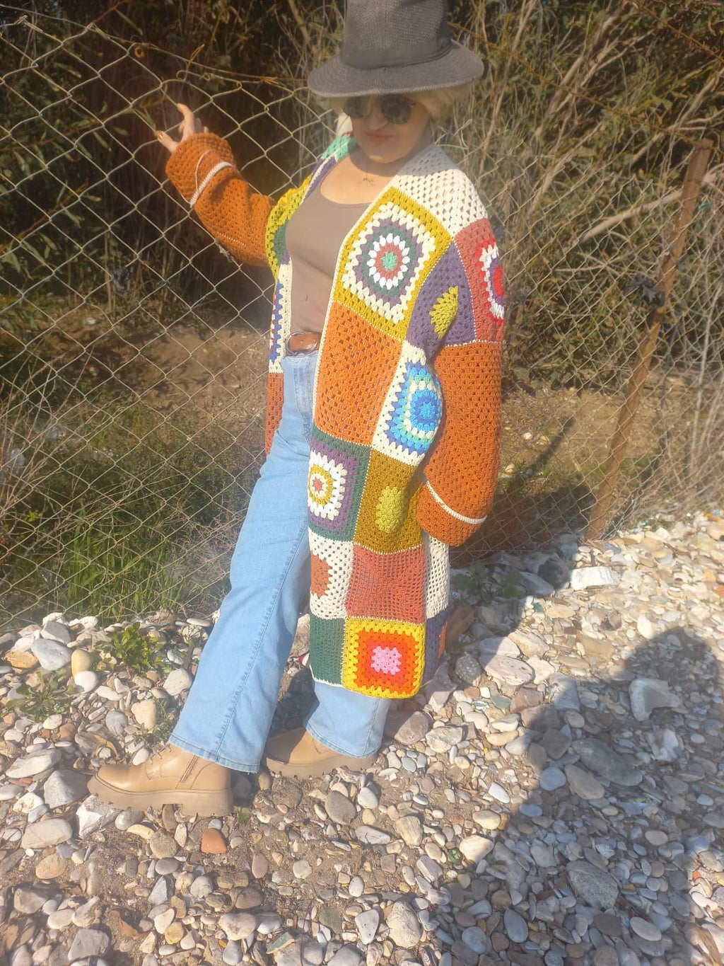 Crochet Granny Square Cardigan: Colorful Boho Festival Coat