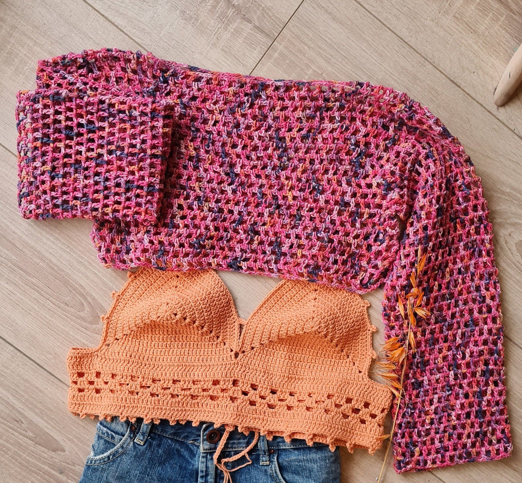 Crochet Mesh Crop Top Pattern, Long Sleeve Shrug (PDF Pattern)