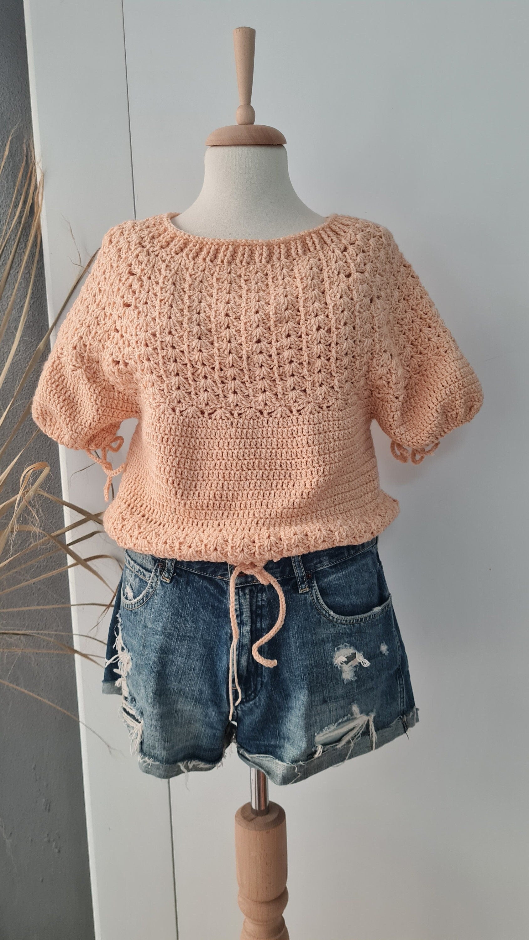 Crochet Top Pattern: Easy Ballon Sleeve Summer Sweater (PDF Pattern)