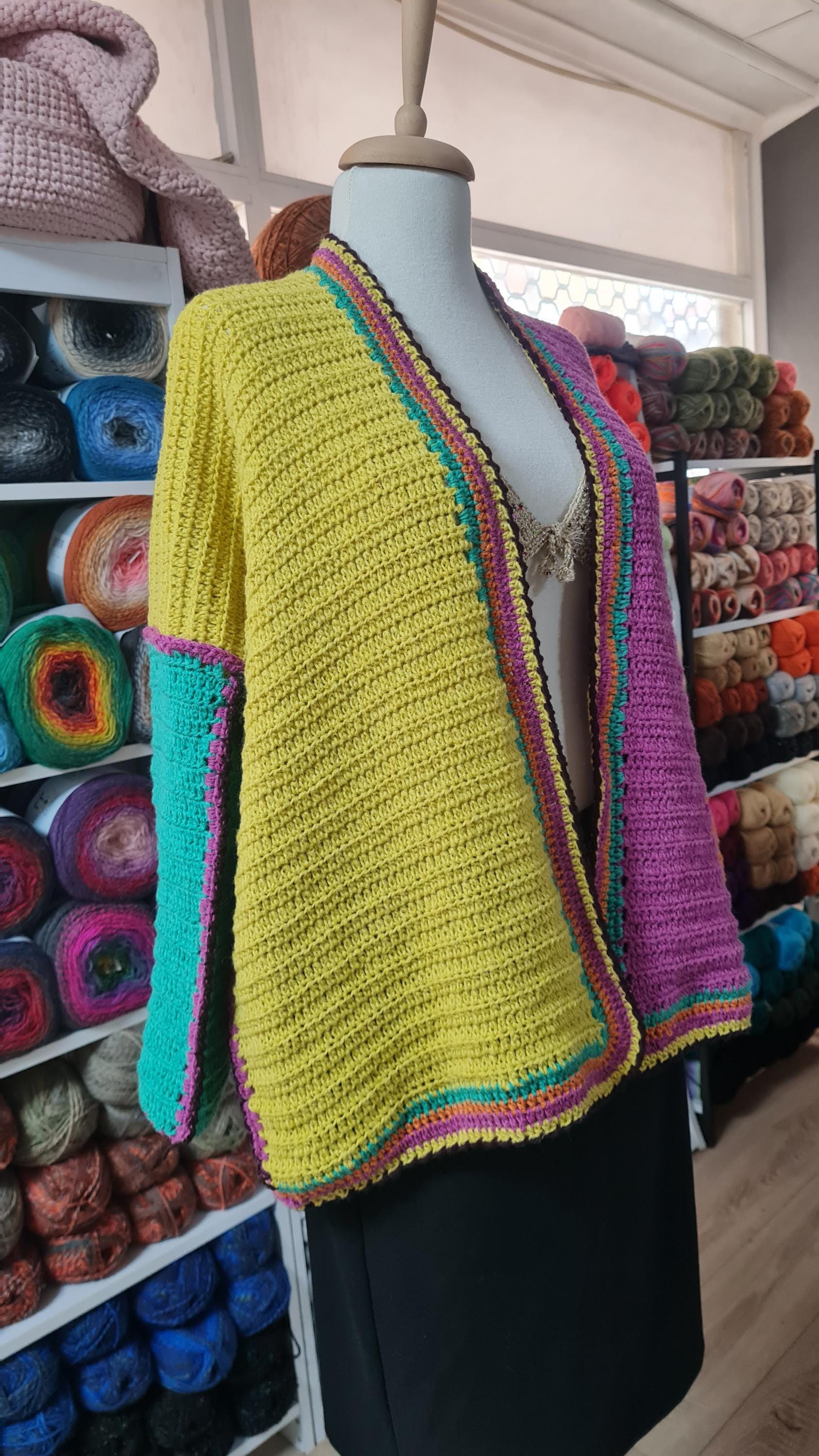 Crochet Boho Cardigan: Multicolor Kimono Sweater, Festival Fashion