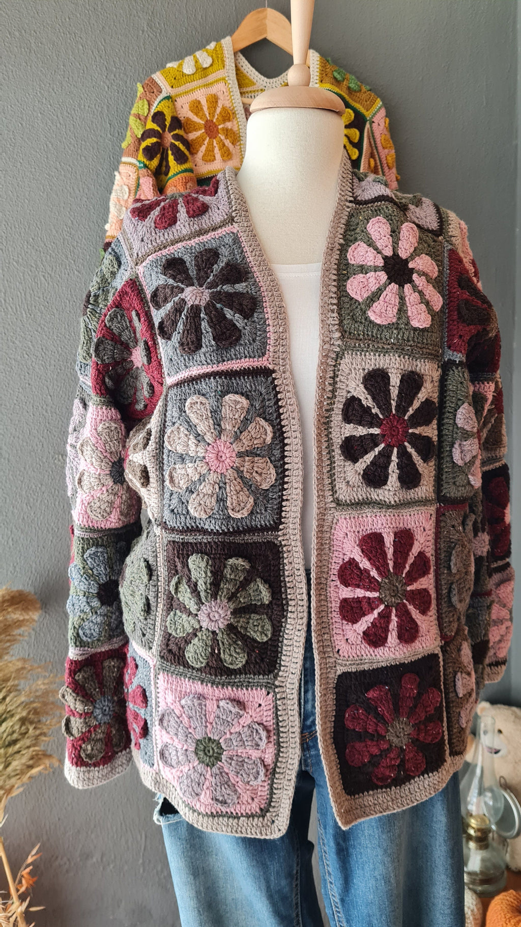 Crochet Patchwork Cardigan: Handknit Wool Flower Jacket