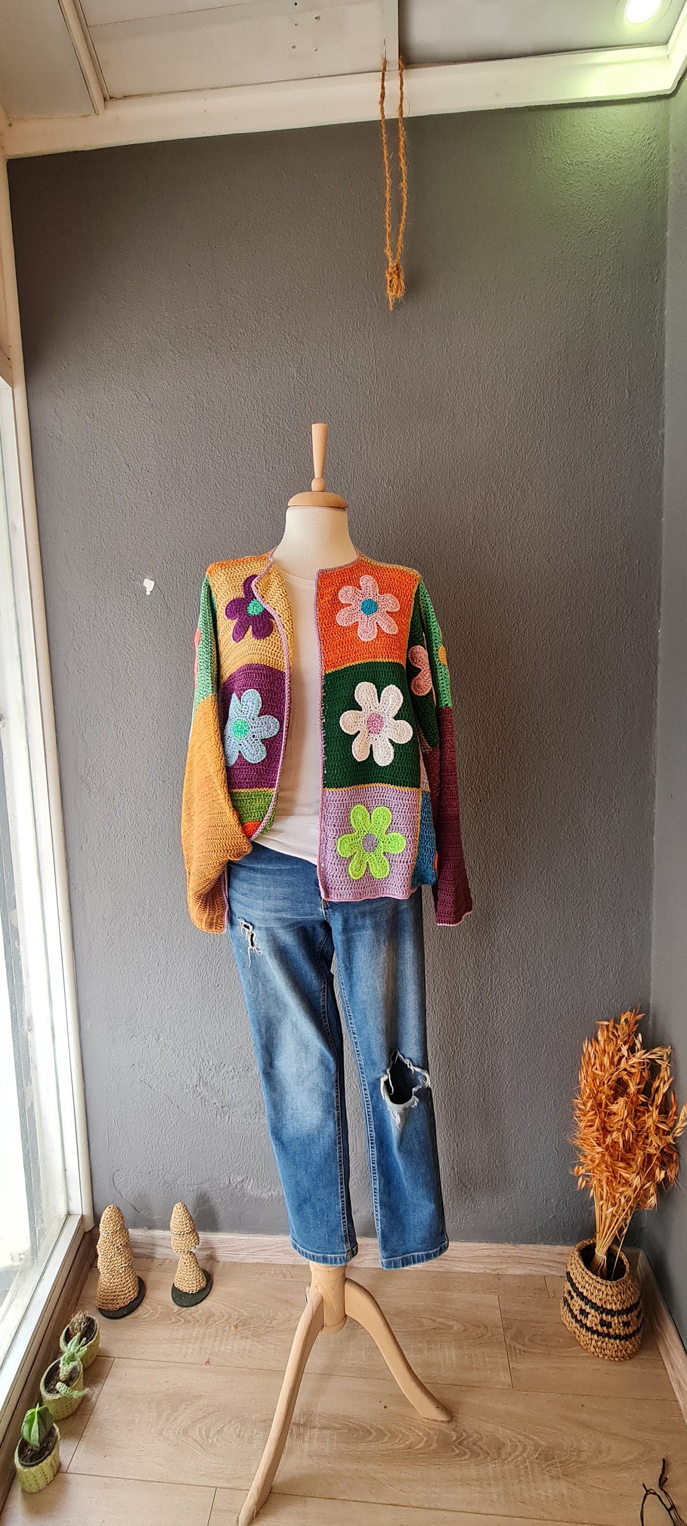 Daisy Crochet Cardigan: Organic Cotton Flower Patchwork Kimono