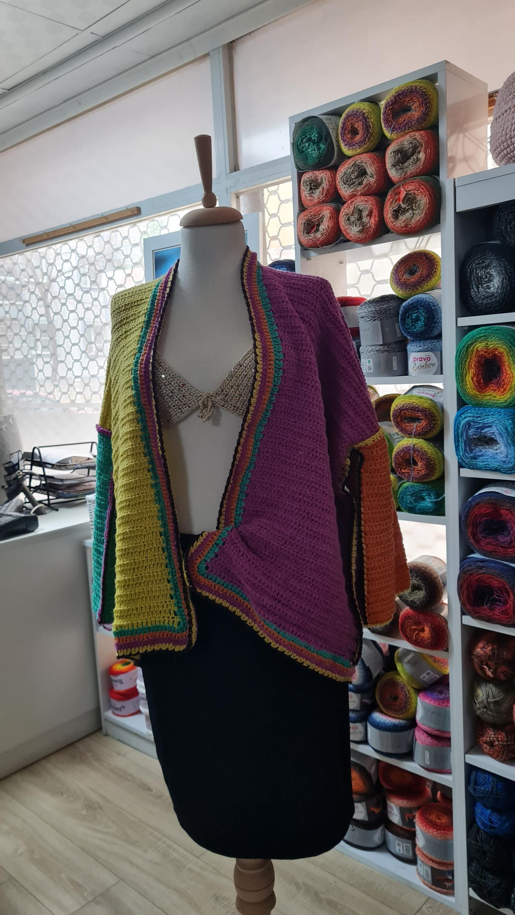 Crochet Boho Cardigan: Multicolor Kimono Sweater, Festival Fashion