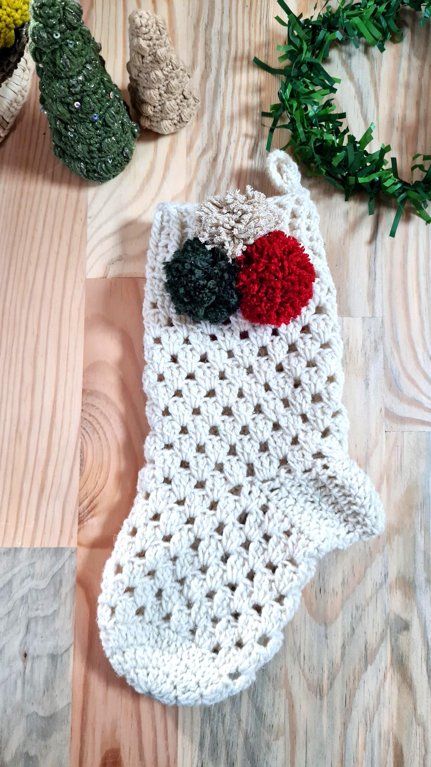 Christmas Crochet Stocking Pattern,  Easy Holiday Decor (PDF Download), Festive Stocking, 3 size, Granny Motif