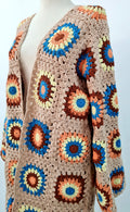 Crochet Cardigan, Granny Square Duster, Light Color Patchwork Jacket, Afghan Coat