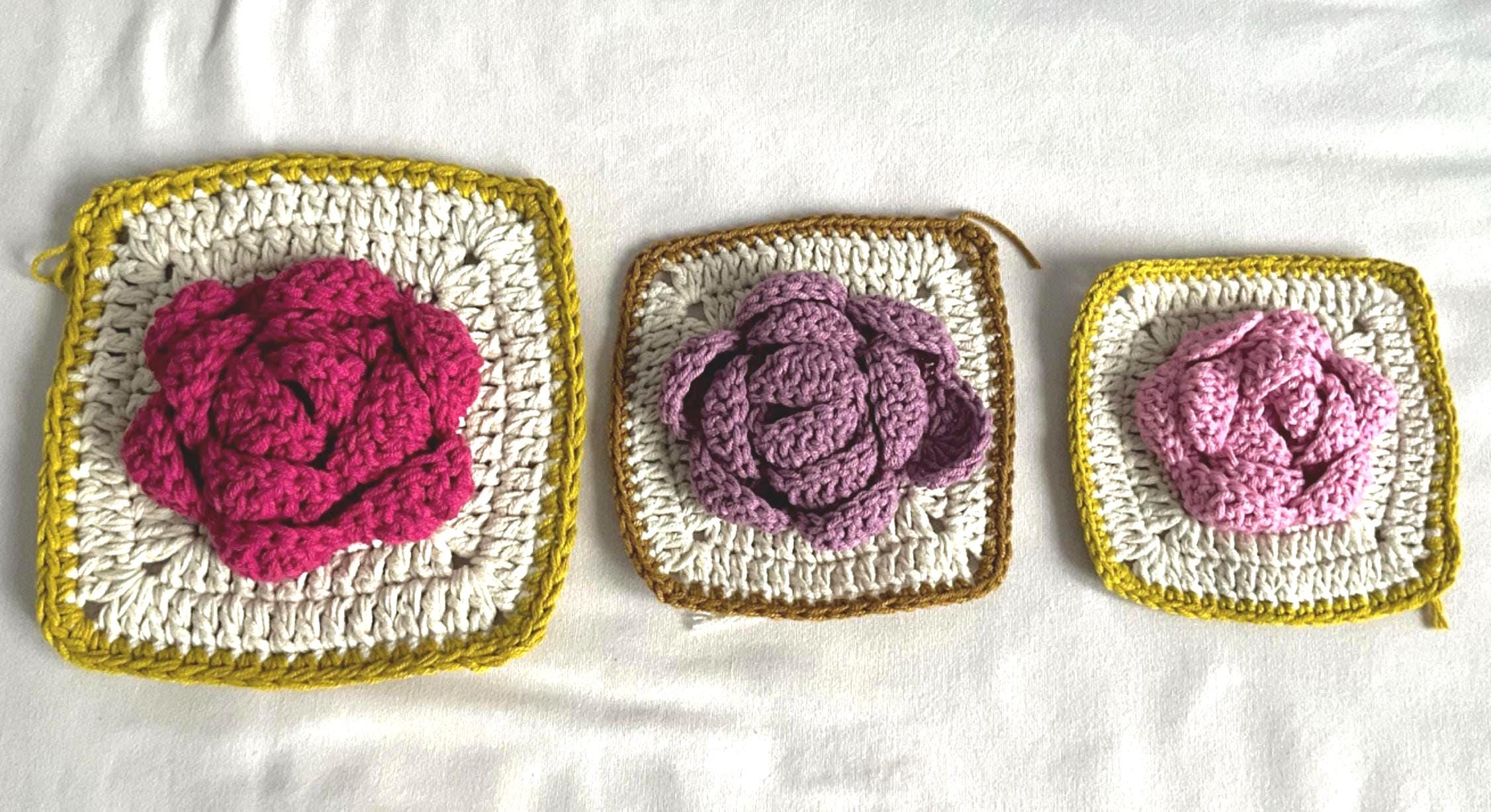 Crochet Rose Motif Pattern: Floral Square for Blanket, Quilt (PDF Pattern)