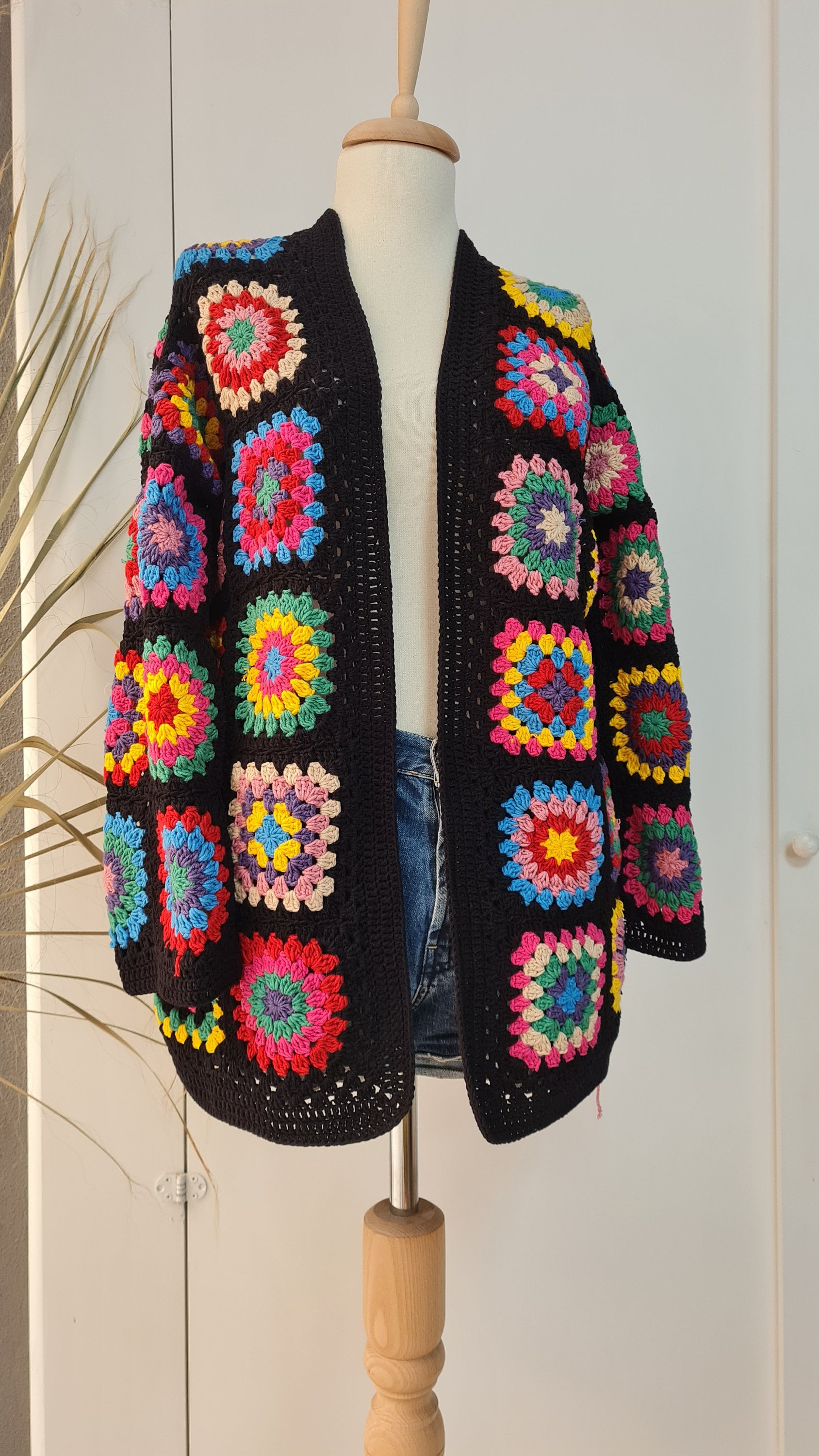 Colorful Crochet Cardigan, Four Season Sweater, Boho Jacket, Granny Square Design, Vintage Design
