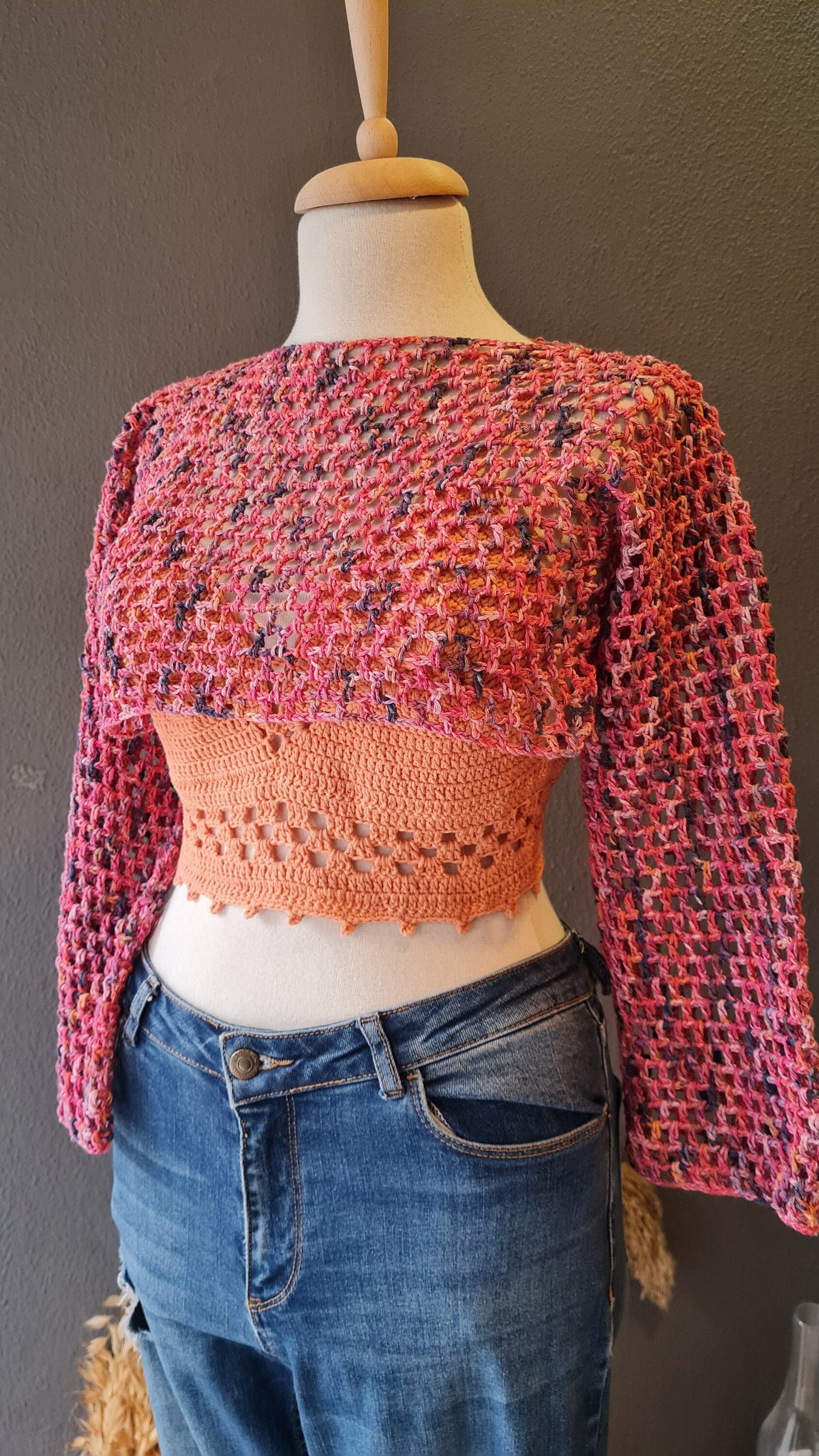 Crochet Mesh Crop Top Pattern, Long Sleeve Crochet Sweater,  Cute Mesh Top