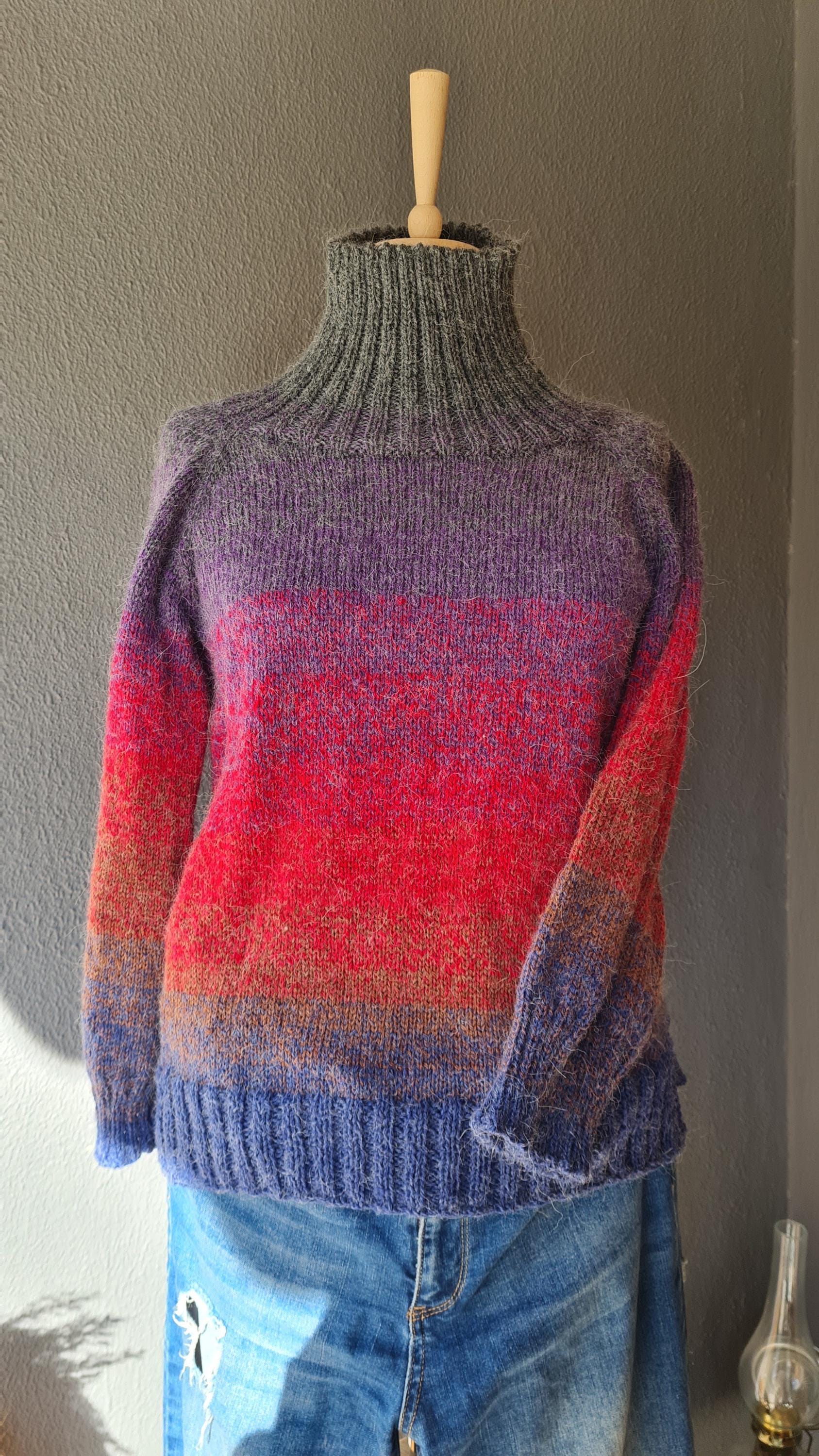 Hand Knitted Woman Sweater, Free Tax Delivery , Alpaca Wool Pullover, Gradient Color Winter Top