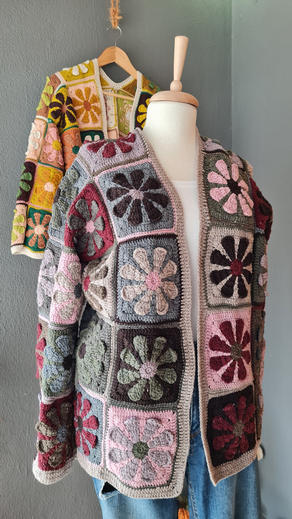Crochet Patchwork Cardigan: Handknit Wool Flower Jacket
