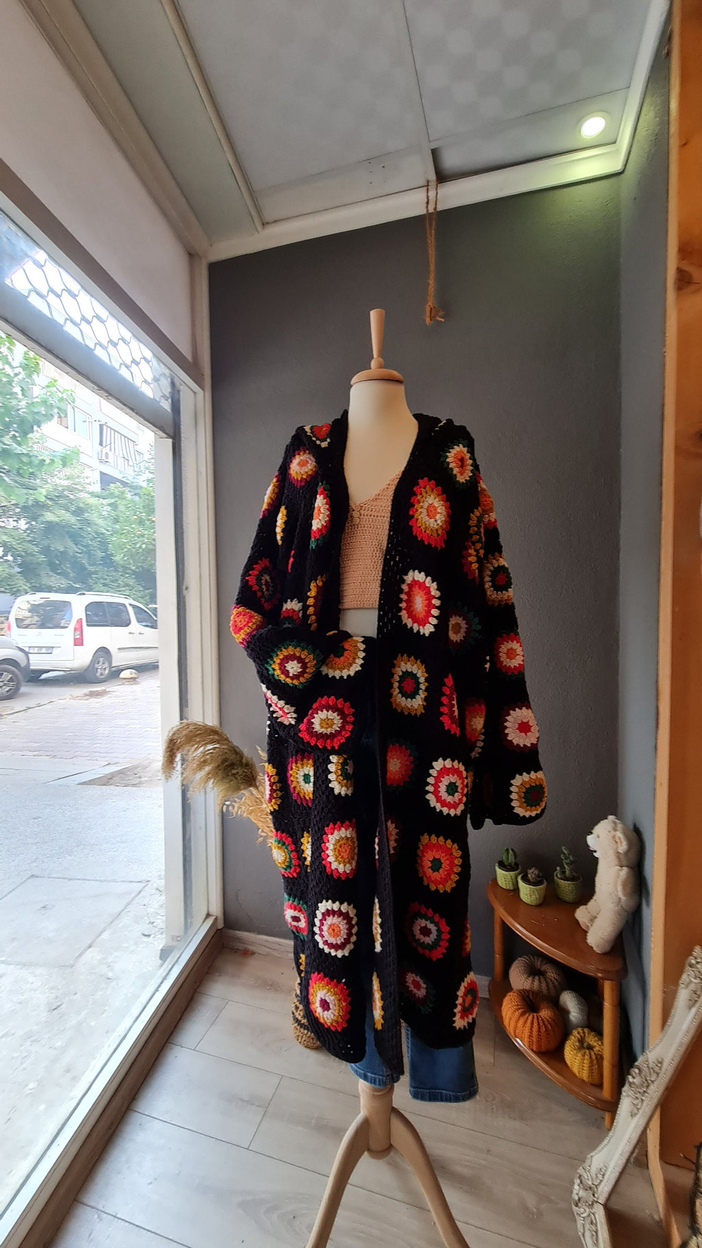 Handmade Granny Square Crochet Cardigan: Alpaca Blend Boho Coat