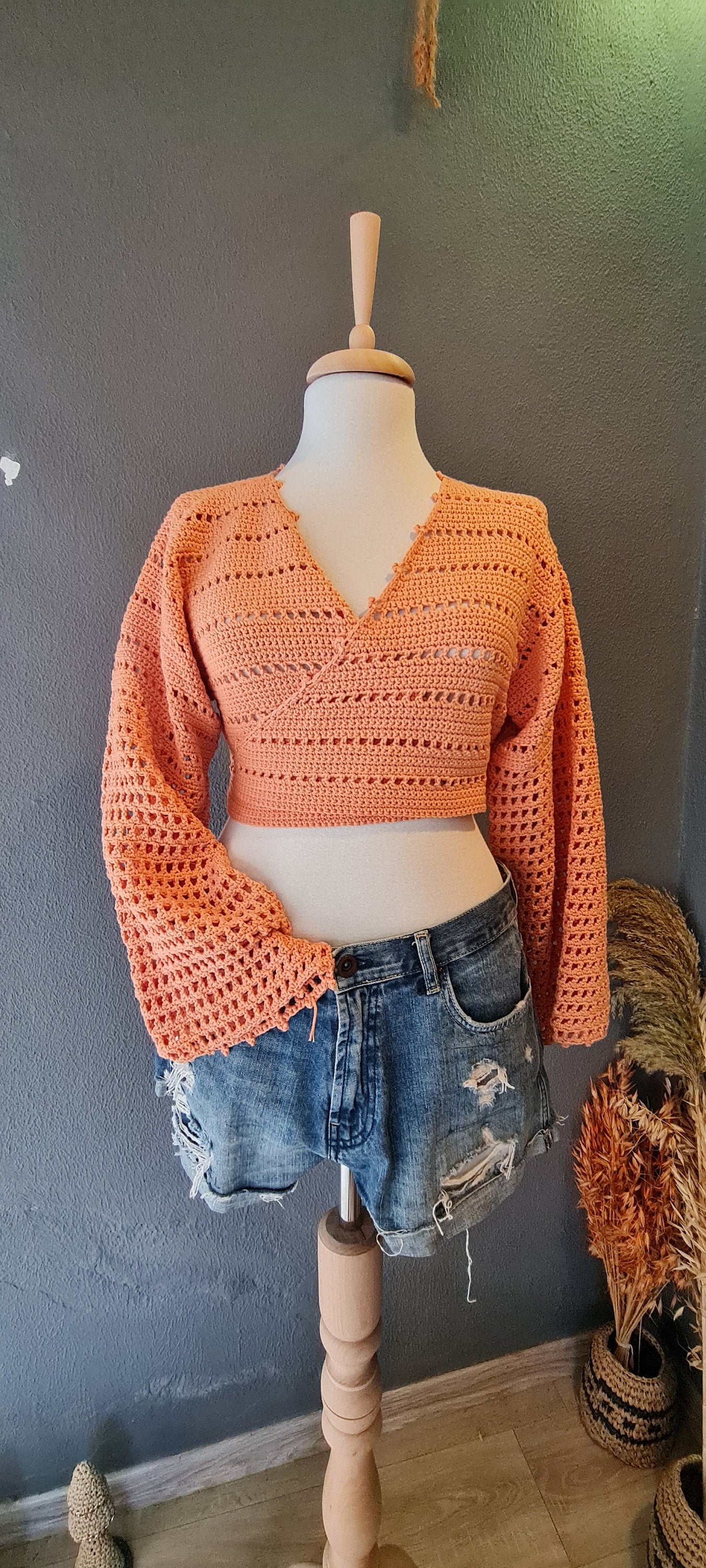 Basic Crochet Wrap Top Pattern, Four Season Crop Top, Long Sleeve, Bell Sleeve Crochet Top, Easy Crochet Pattern, Modern Written Crochet