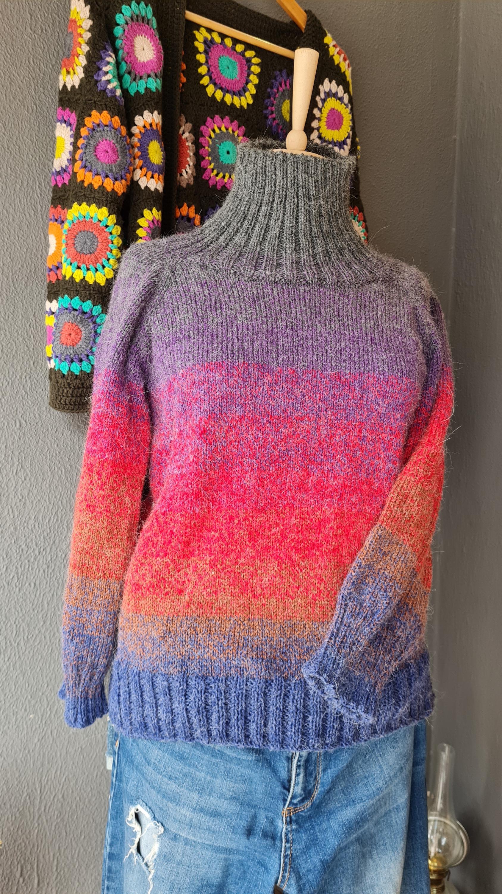 Hand Knitted Woman Sweater, Free Tax Delivery , Alpaca Wool Pullover, Gradient Color Winter Top