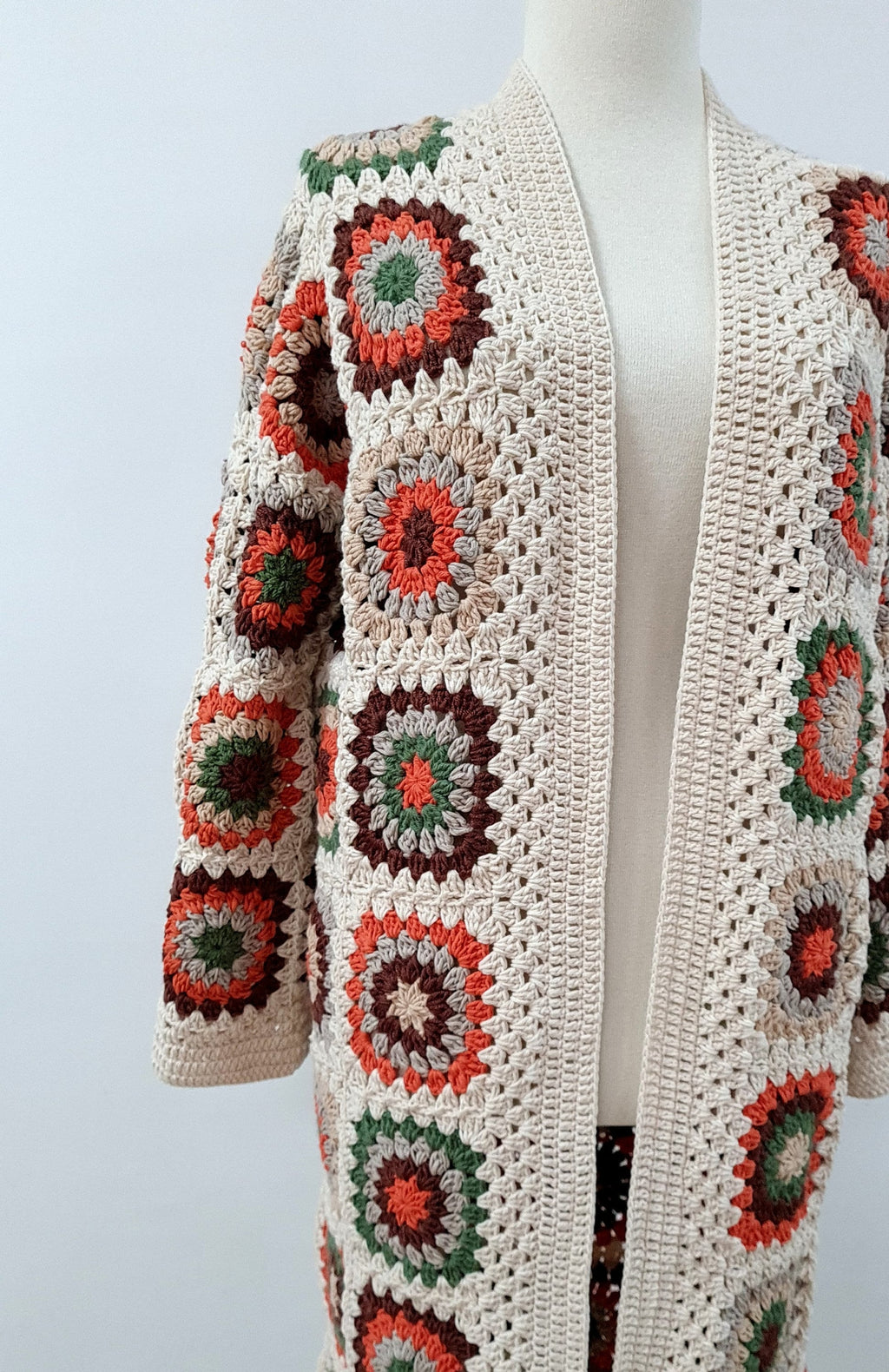 Handmade Crochet Granny Square Cardigan: Boho Patchwork Knit Coat
