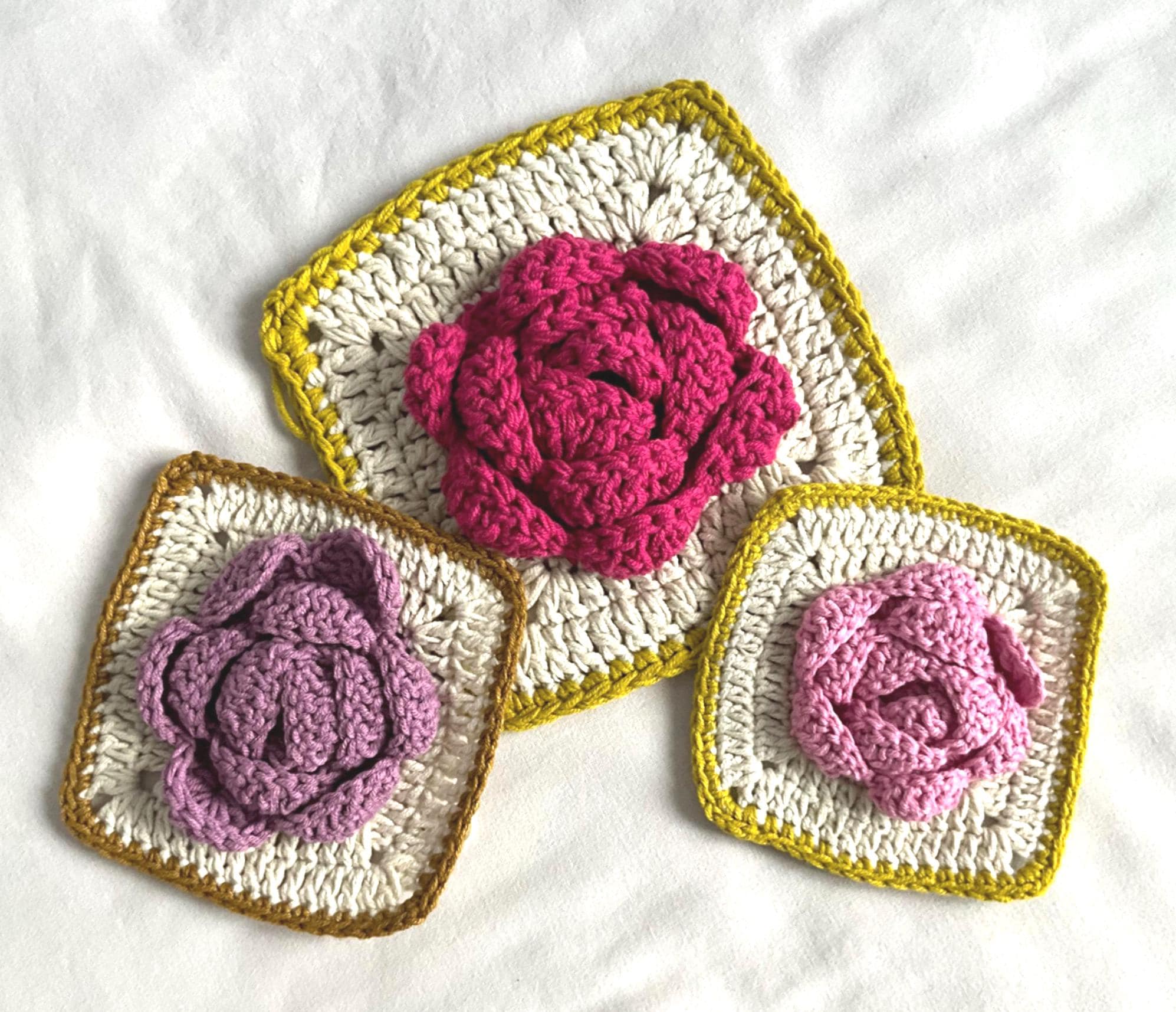 Crochet Rose Motif Pattern: Floral Square for Blanket, Quilt (PDF Pattern)