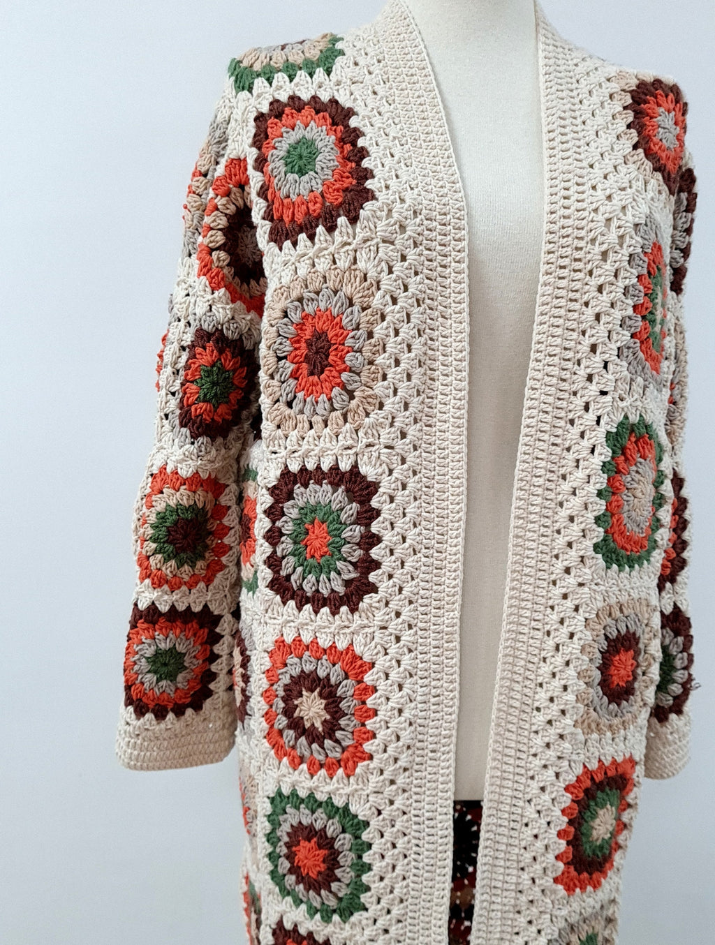 Handmade Crochet Granny Square Cardigan: Boho Patchwork Knit Coat