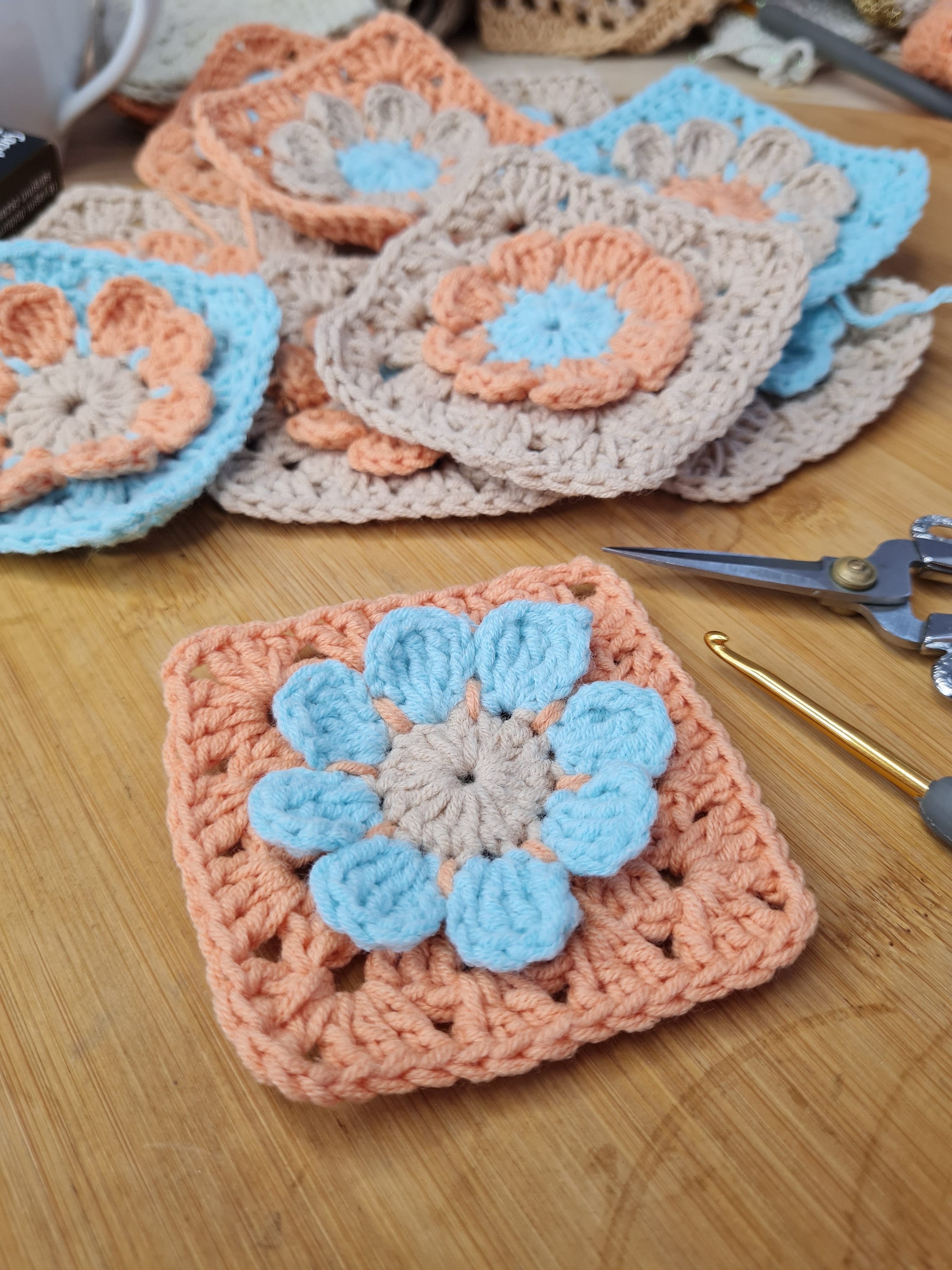 3D Flower Crochet Square Pattern: Motif for Blanket, Shawl (Digital Download)