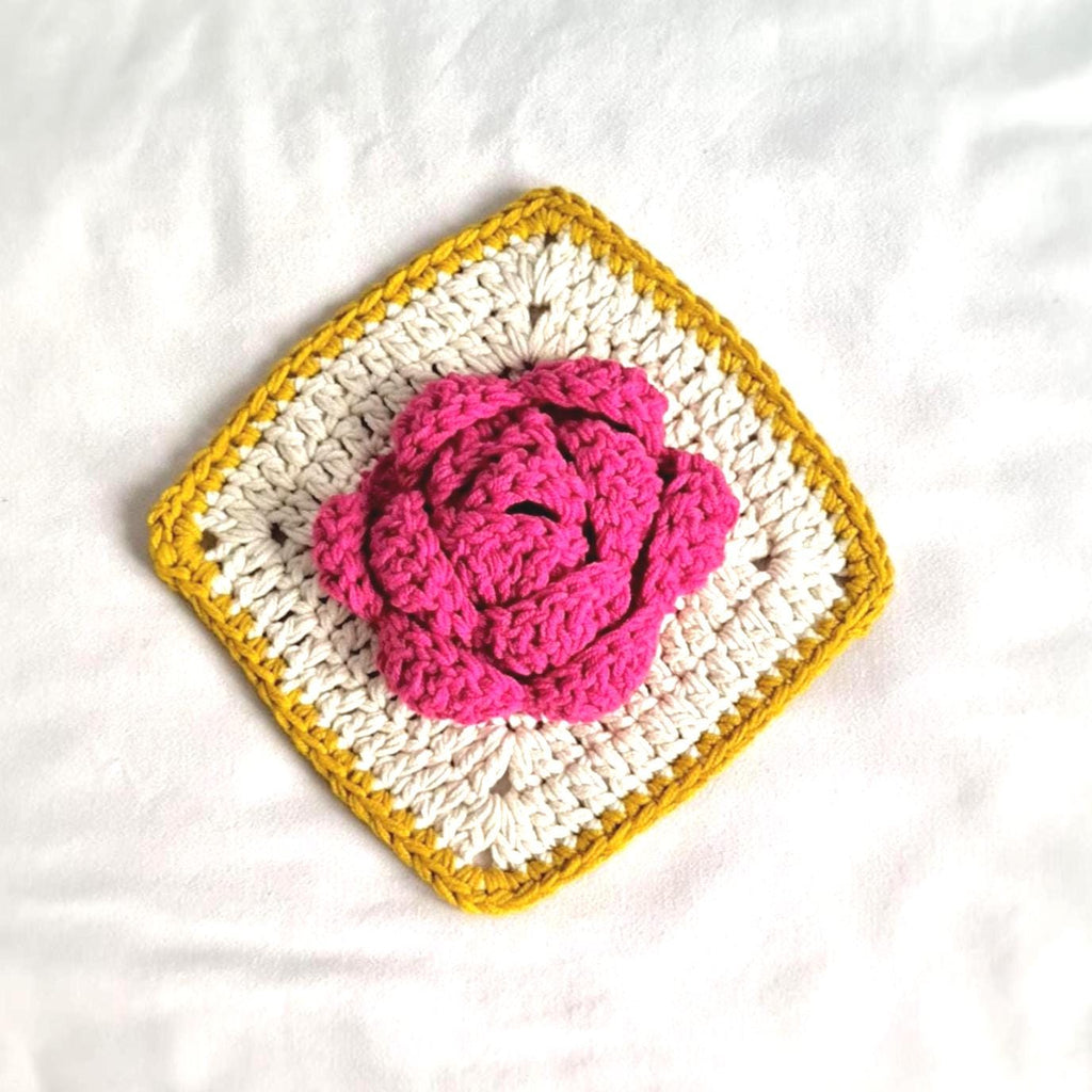Crochet Rose Motif Pattern: Floral Square for Blanket, Quilt (PDF Pattern)