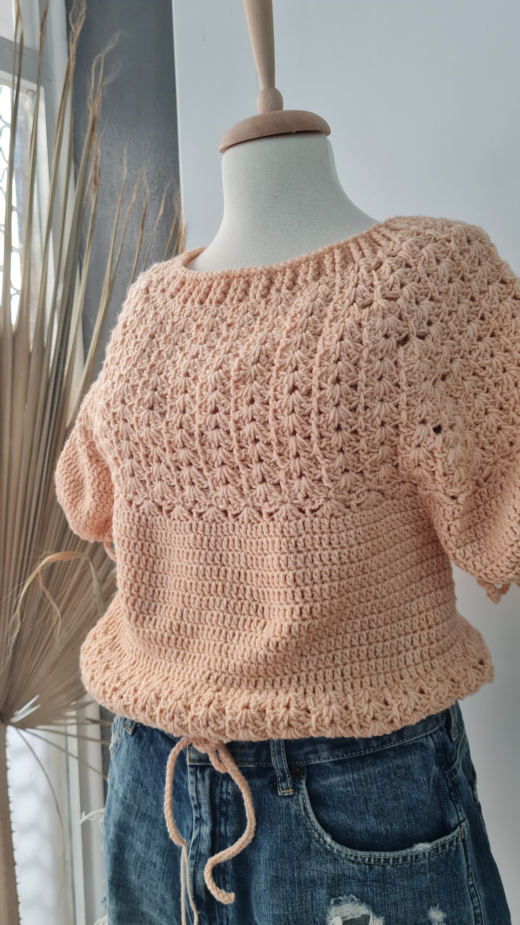 Crochet Top Pattern: Easy Ballon Sleeve Summer Sweater (PDF Pattern)
