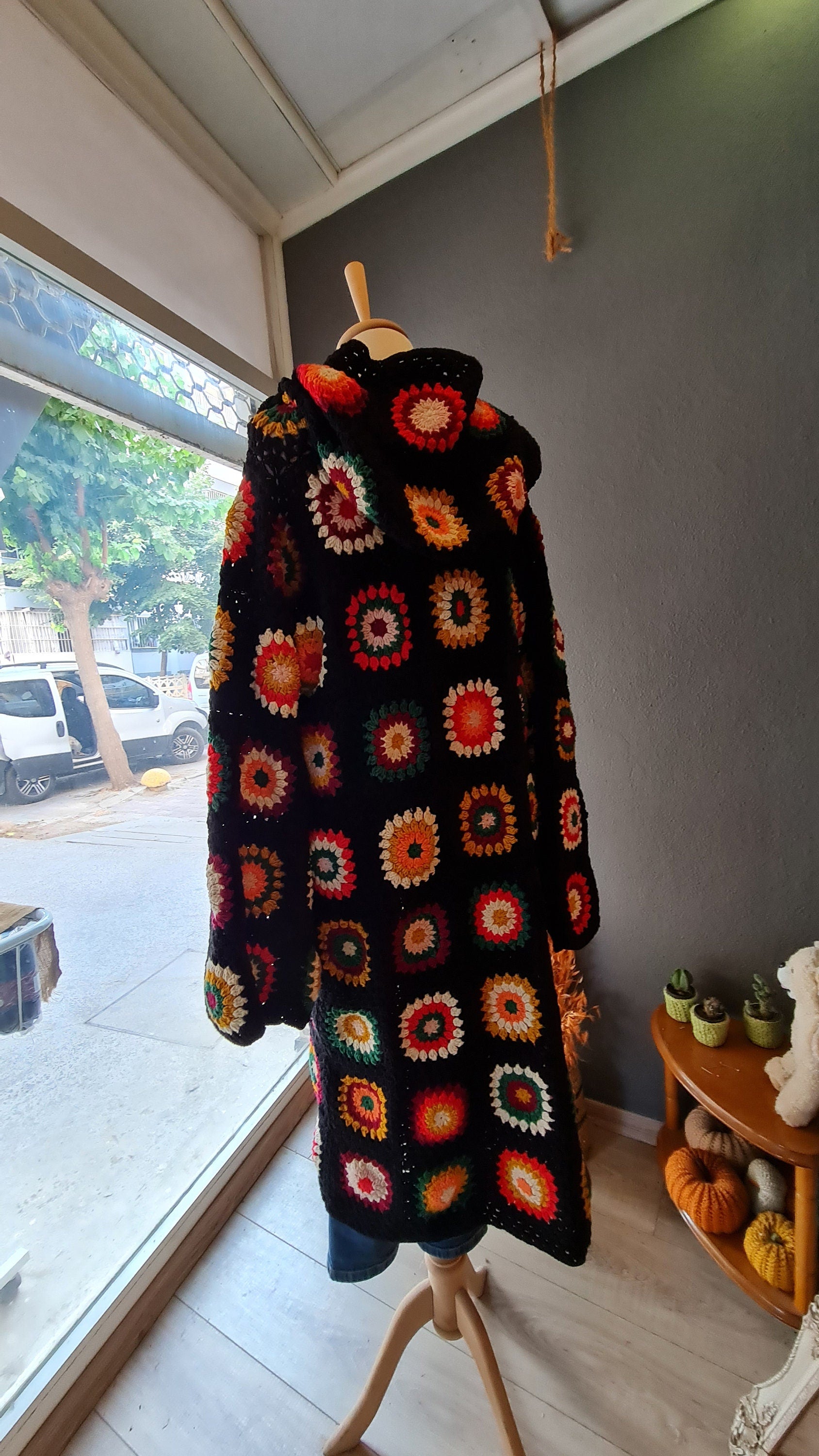 Handmade Granny Square Crochet Cardigan: Alpaca Blend Boho Coat