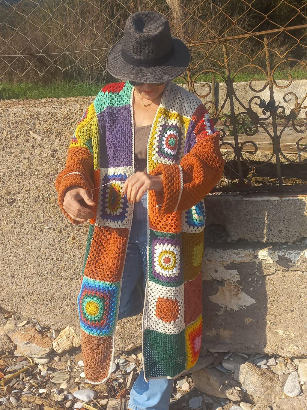 Crochet Granny Square Cardigan: Colorful Boho Festival Coat