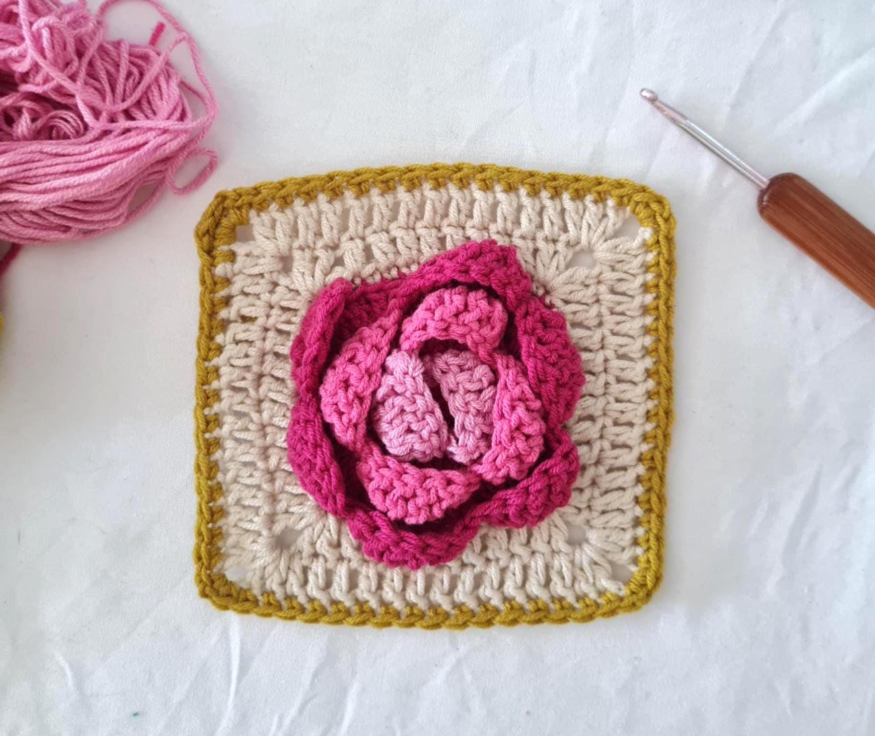 Crochet Rose Motif Pattern: Floral Square for Blanket, Quilt (PDF Pattern)