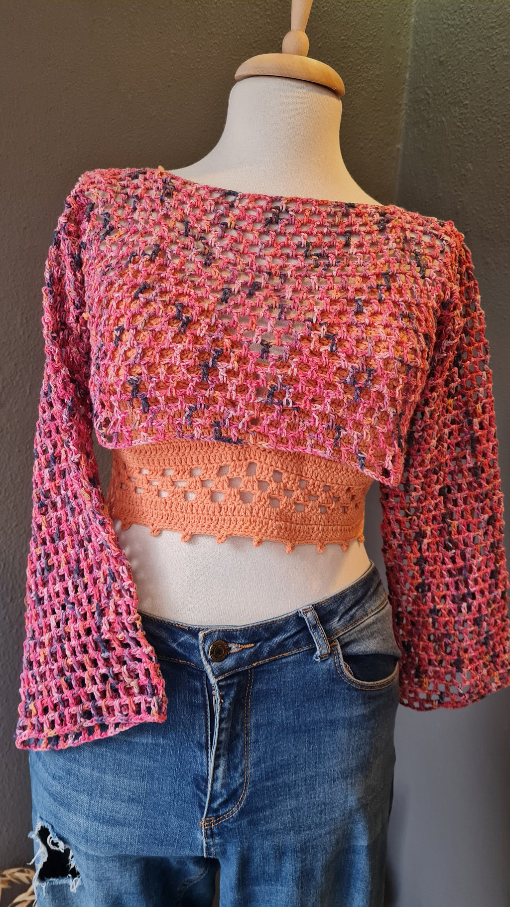 Crochet Mesh Crop Top Pattern, Long Sleeve Shrug (PDF Pattern)