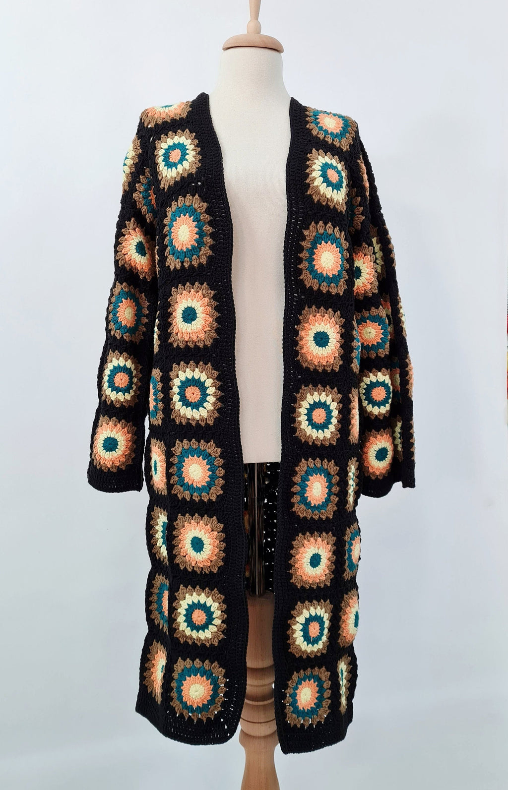 Crochet Granny Square Cardigan: Boho Cotton Afghan Coat