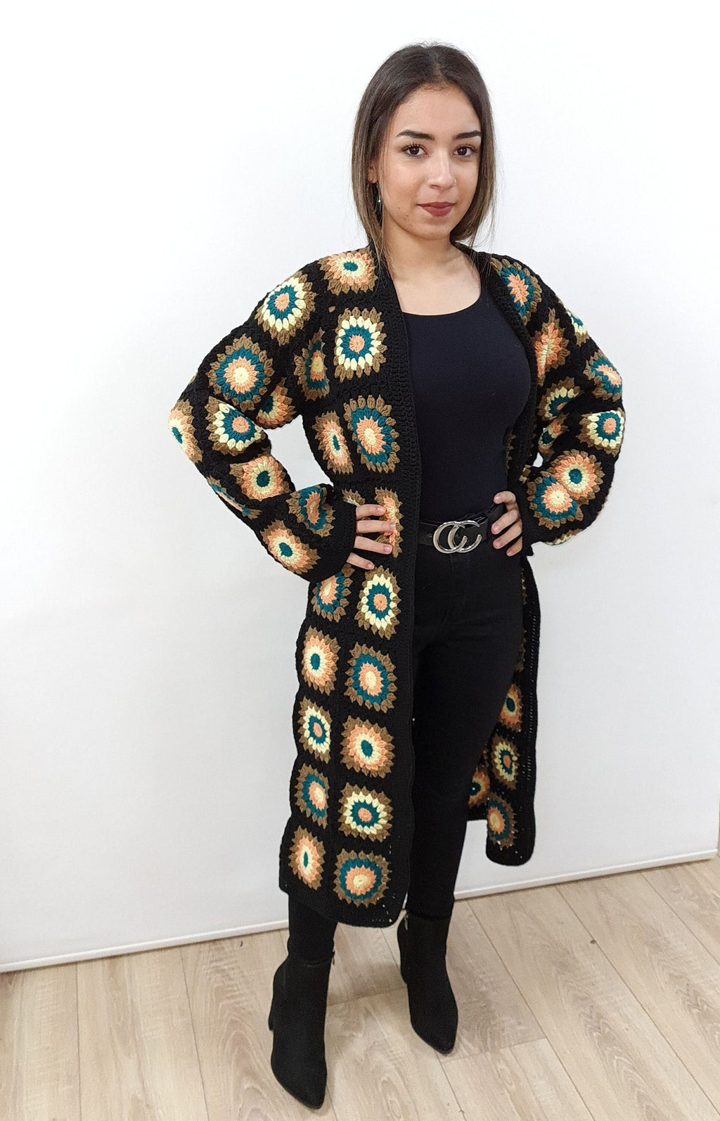 Crochet Granny Square Cardigan: Boho Cotton Afghan Coat