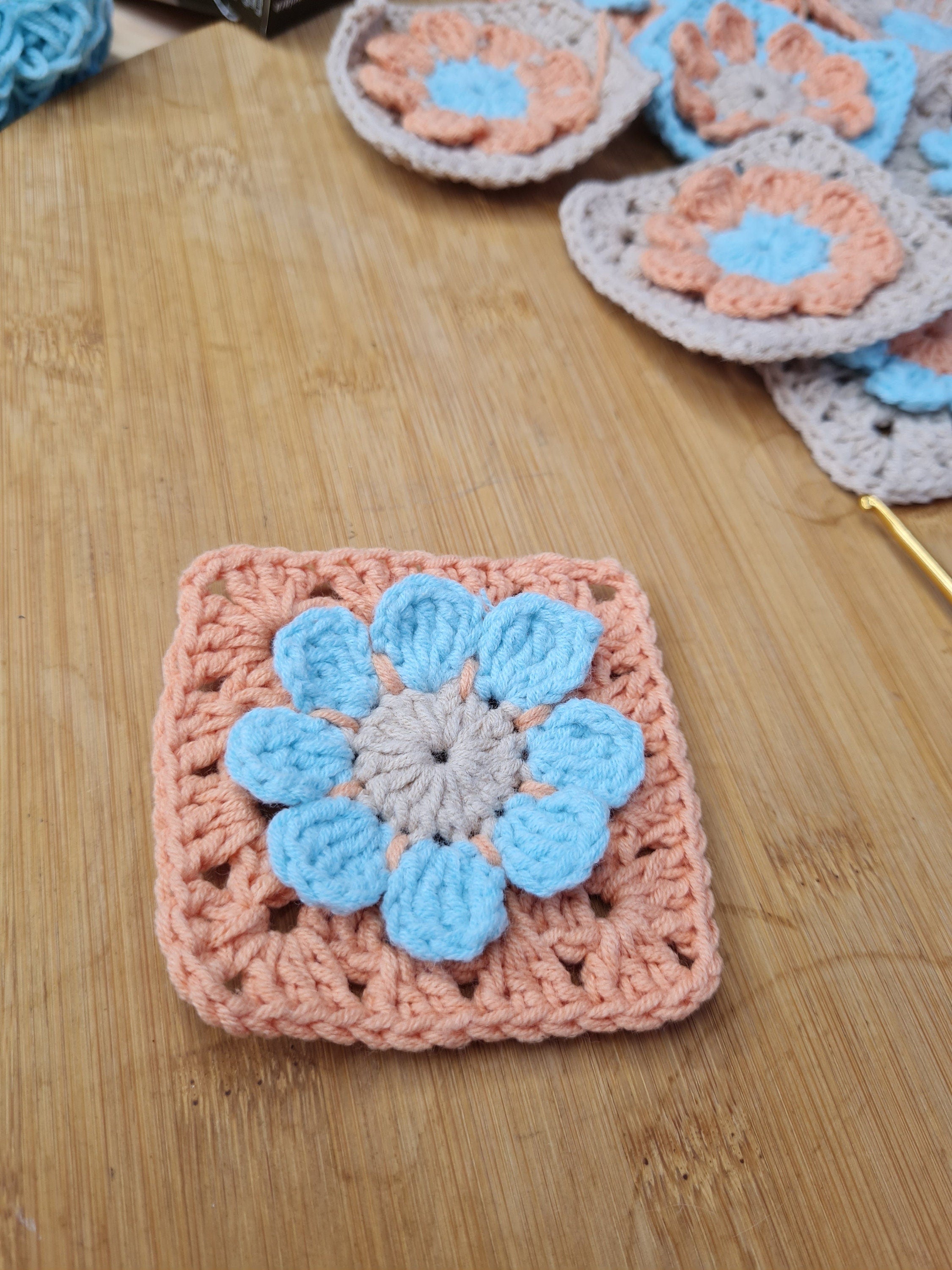 3D Flower Crochet Square Pattern: Motif for Blanket, Shawl (Digital Download)