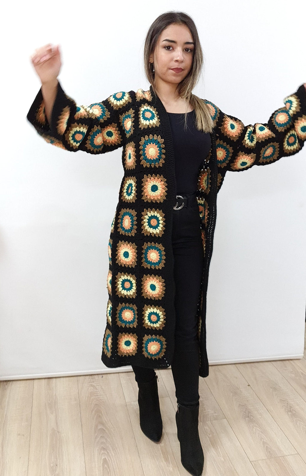 Crochet Granny Square Cardigan: Boho Cotton Afghan Coat