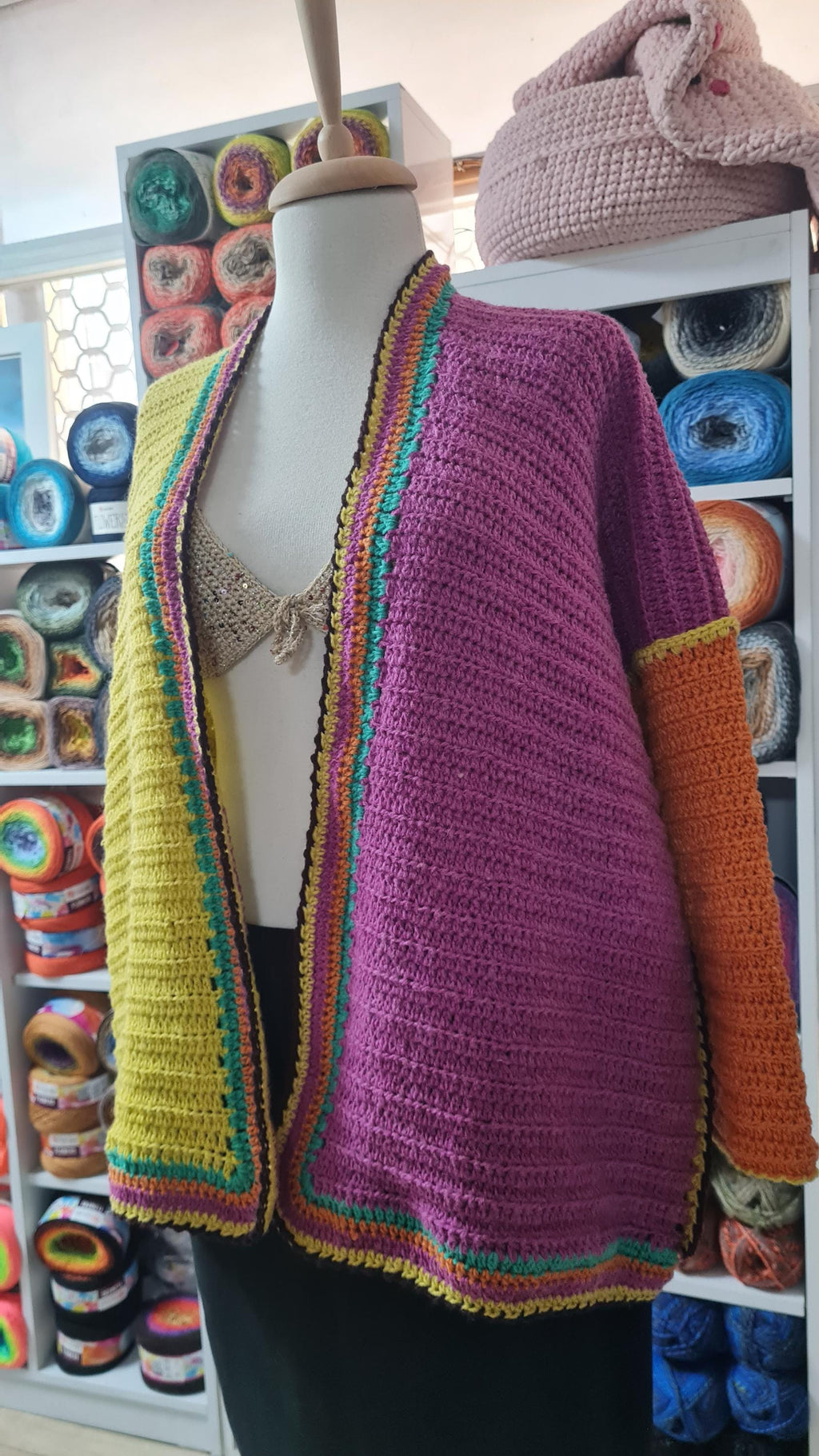 Crochet Boho Cardigan: Multicolor Kimono Sweater, Festival Fashion