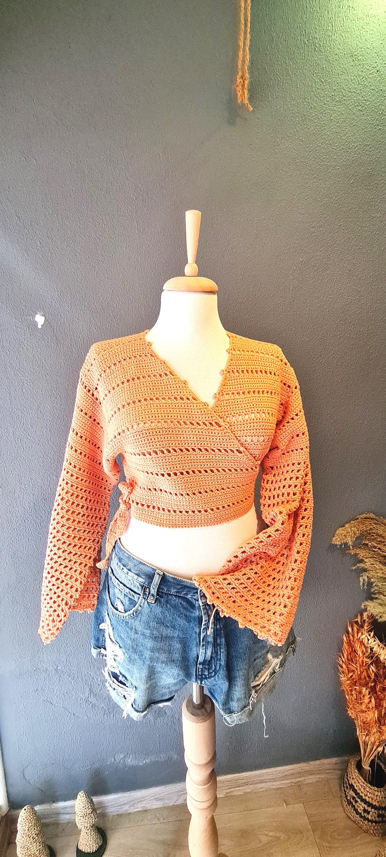 Basic Crochet Wrap Top Pattern, Four Season Crop Top, Long Sleeve, Bell Sleeve Crochet Top, Easy Crochet Pattern, Modern Written Crochet