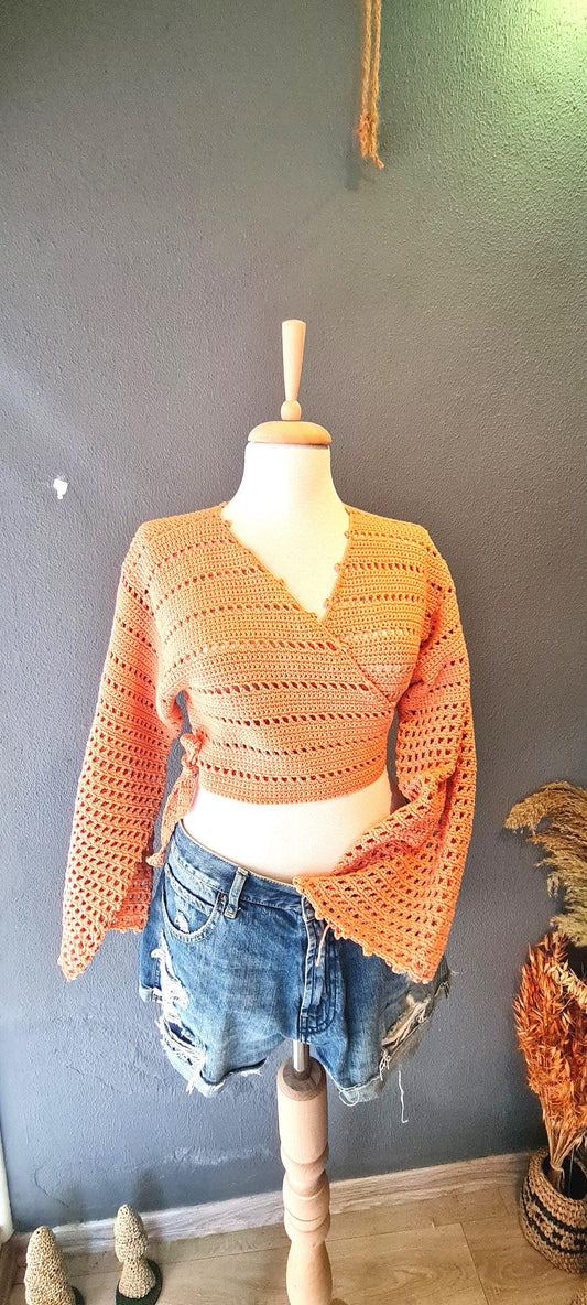 Basic Crochet Wrap Top Pattern, Four Season Crop Top, Long Sleeve, Bell Sleeve Crochet Top, Easy Crochet Pattern, Modern Written Crochet