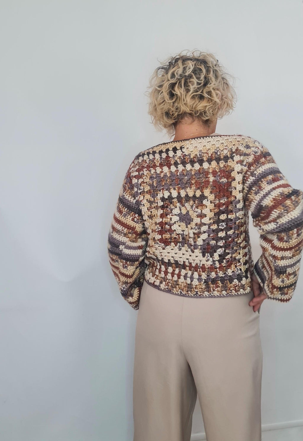 Handmade Alpaca Wool Crochet Pullover: Lightweight Warm Sweater